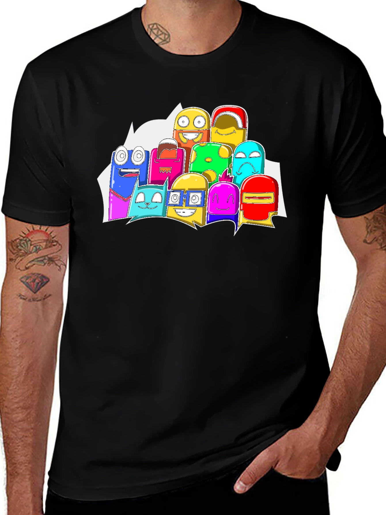 Variant 28 of Funky Doodle Characters Black T-Shirt