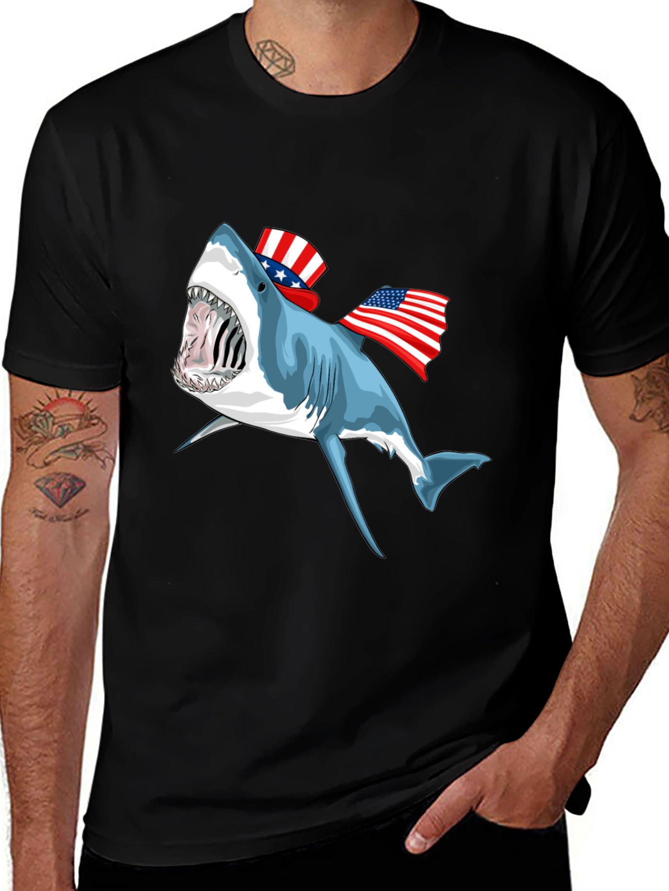 Variant 3 of Patriotic Shark T-Shirt - USA Flag Hat