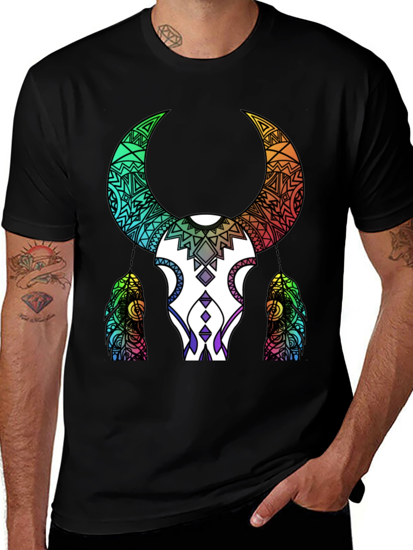 Variant 13 of Tribal Bull Skull Graphic Tee
