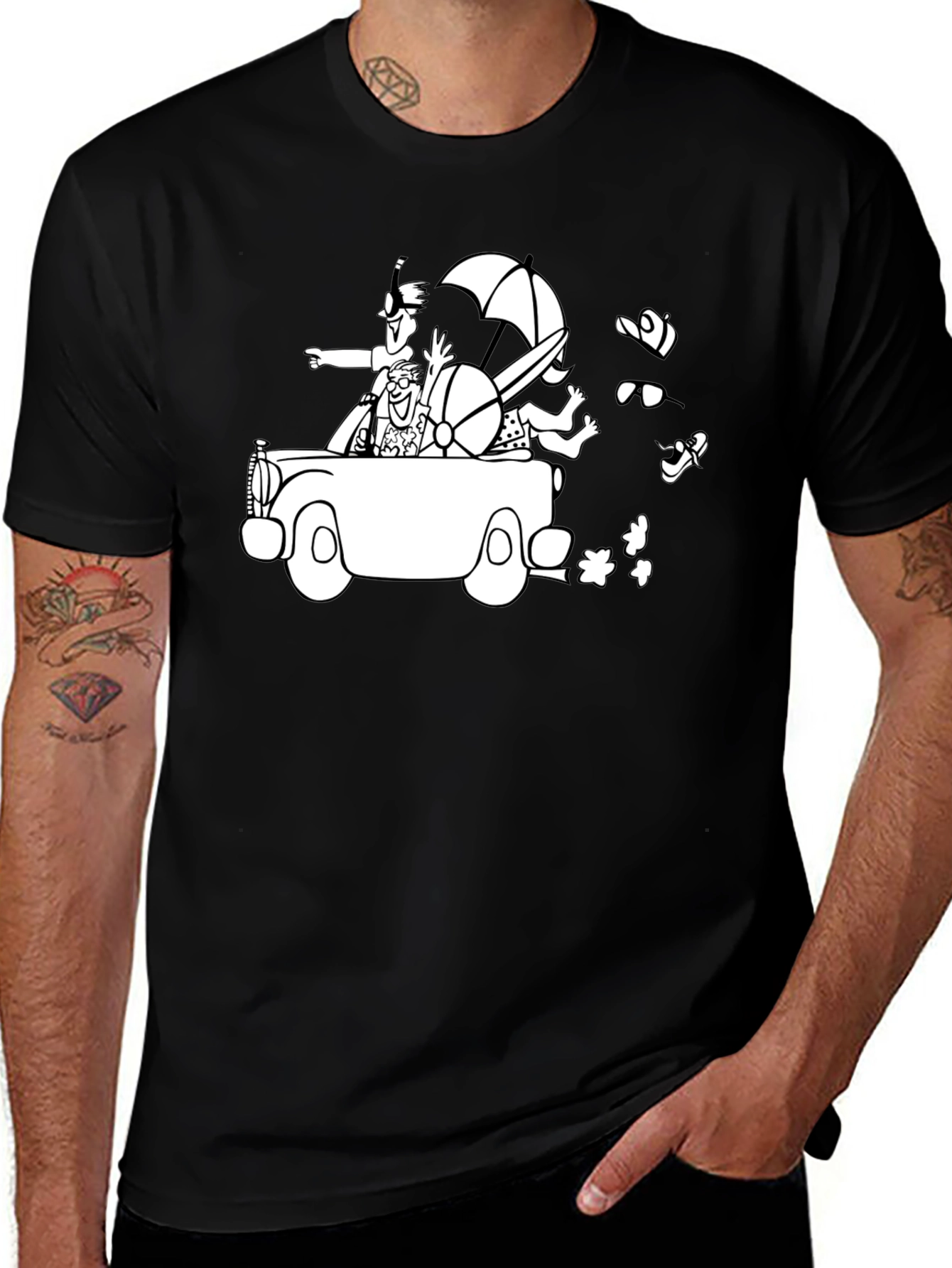 Variant 8 of Cartoon Car T-Shirt - Black Cotton Crew Neck