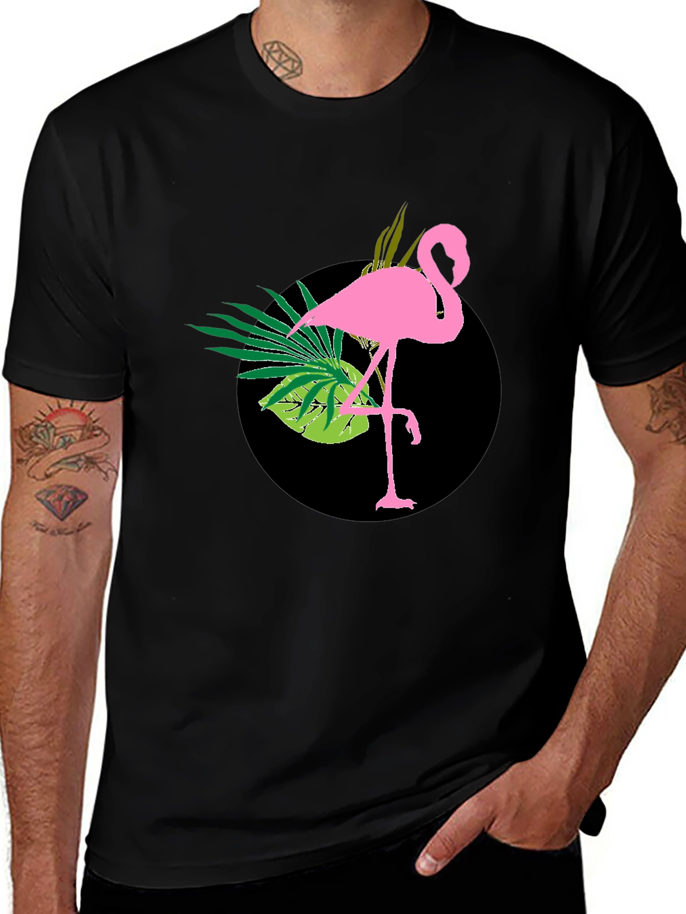 Variant 15 of Tropical Flamingo Black T-Shirt