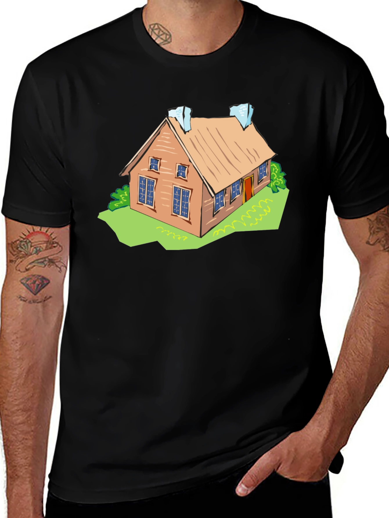 Variant 4 of House Graphic Tee - Black Cotton T-Shirt