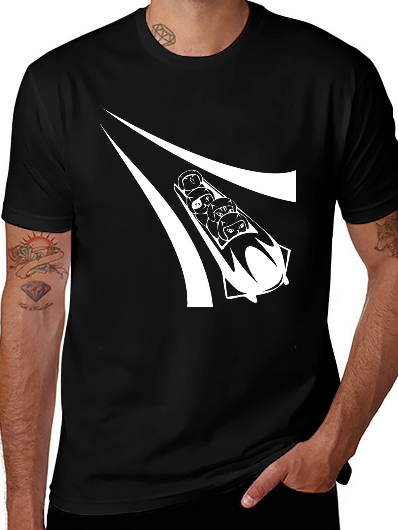 Variant 11 of Cool Bobsled Team Graphic Black T-Shirt