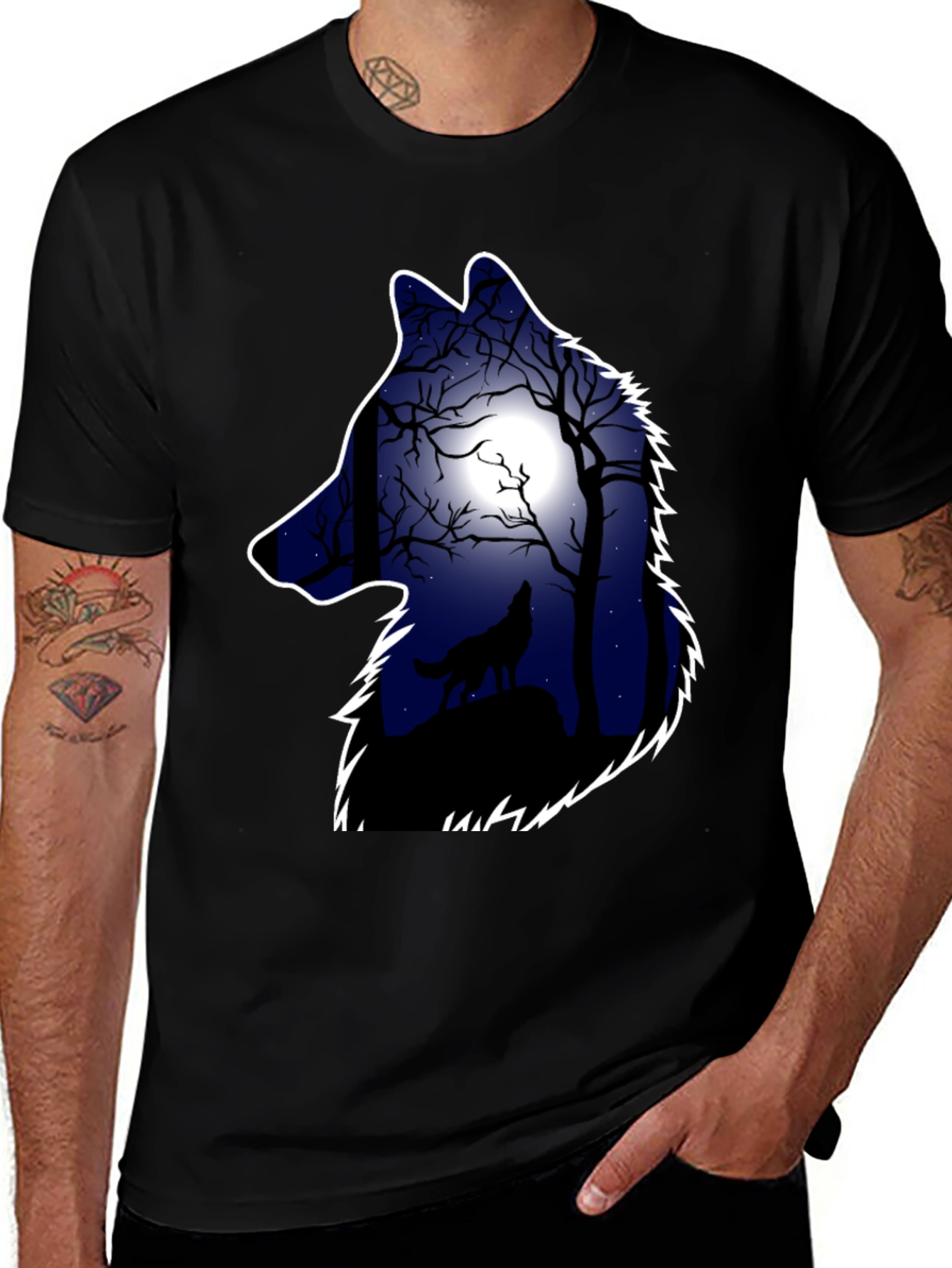 Variant 18 of Wolf Silhouette Moon Graphic Tee