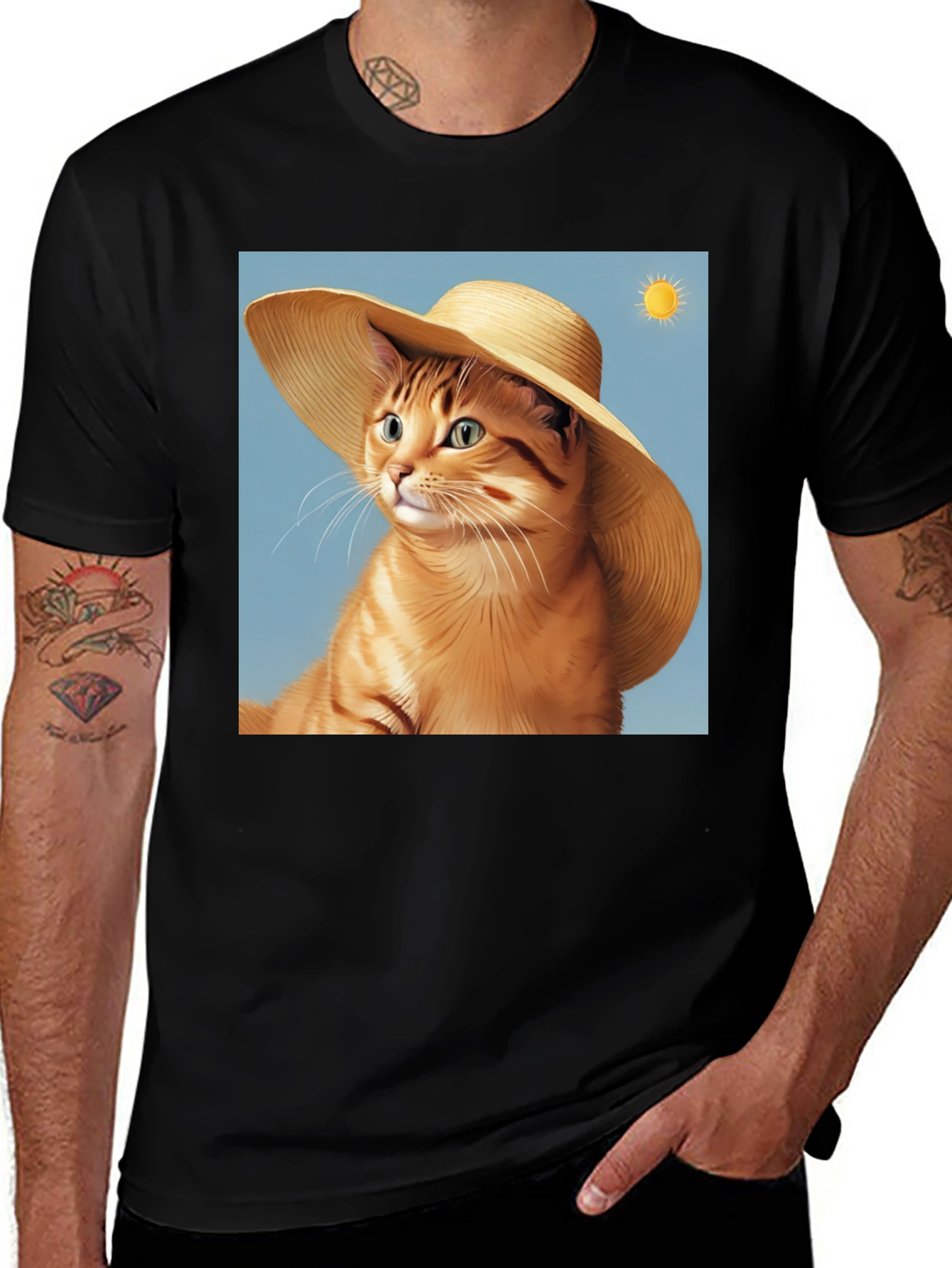 Variant 3 of Cat in Sun Hat Graphic Tee