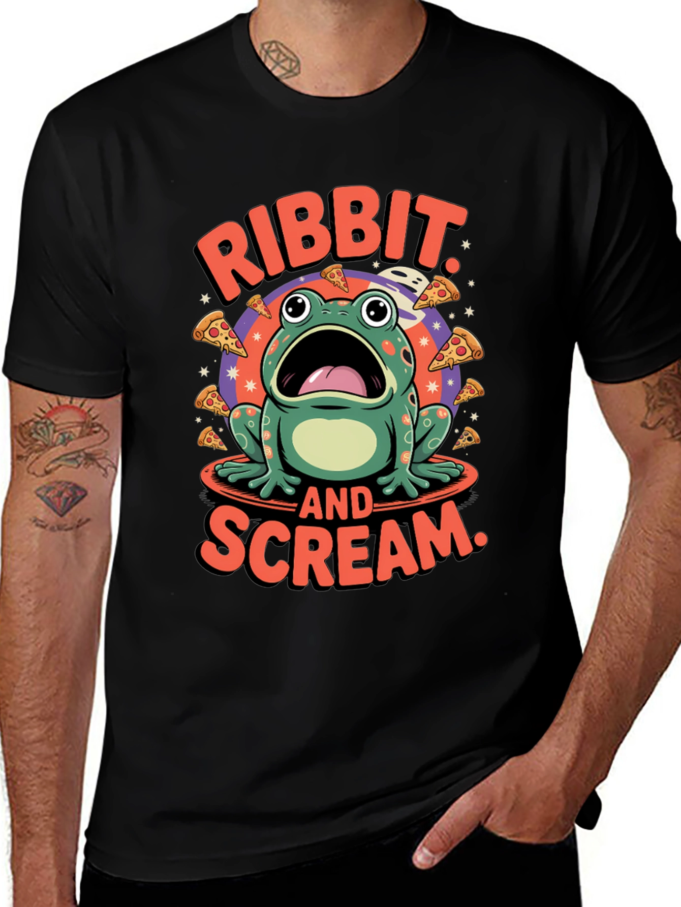 Ribbit & Scream T-Shirt - Frog Pizza Funny