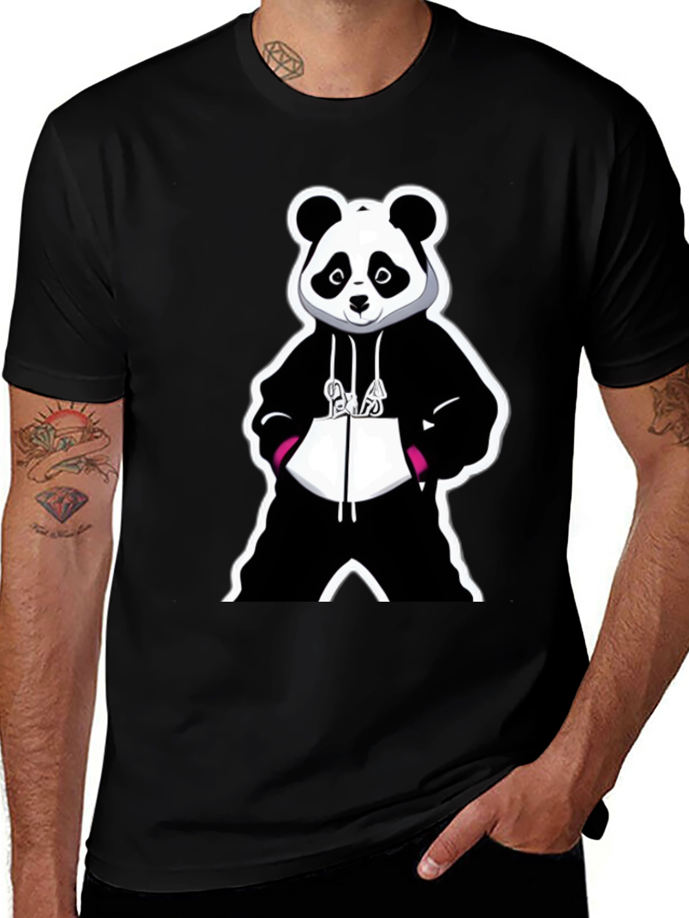 Variant 20 of Panda Graphic Tee - Black Cotton Blend T-Shirt
