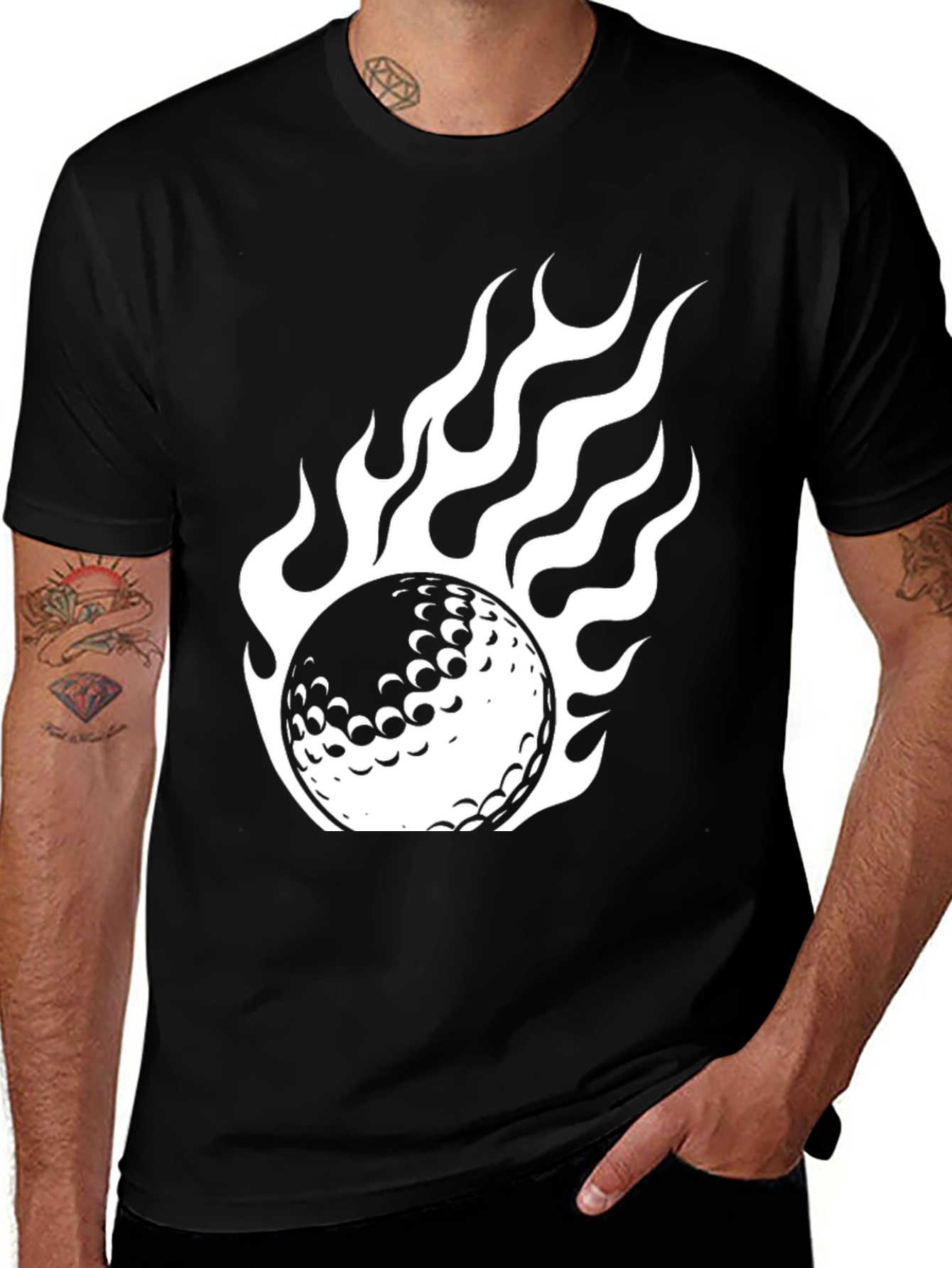 Variant 11 of Flaming Golf Ball Graphic Tee - Sporty Style