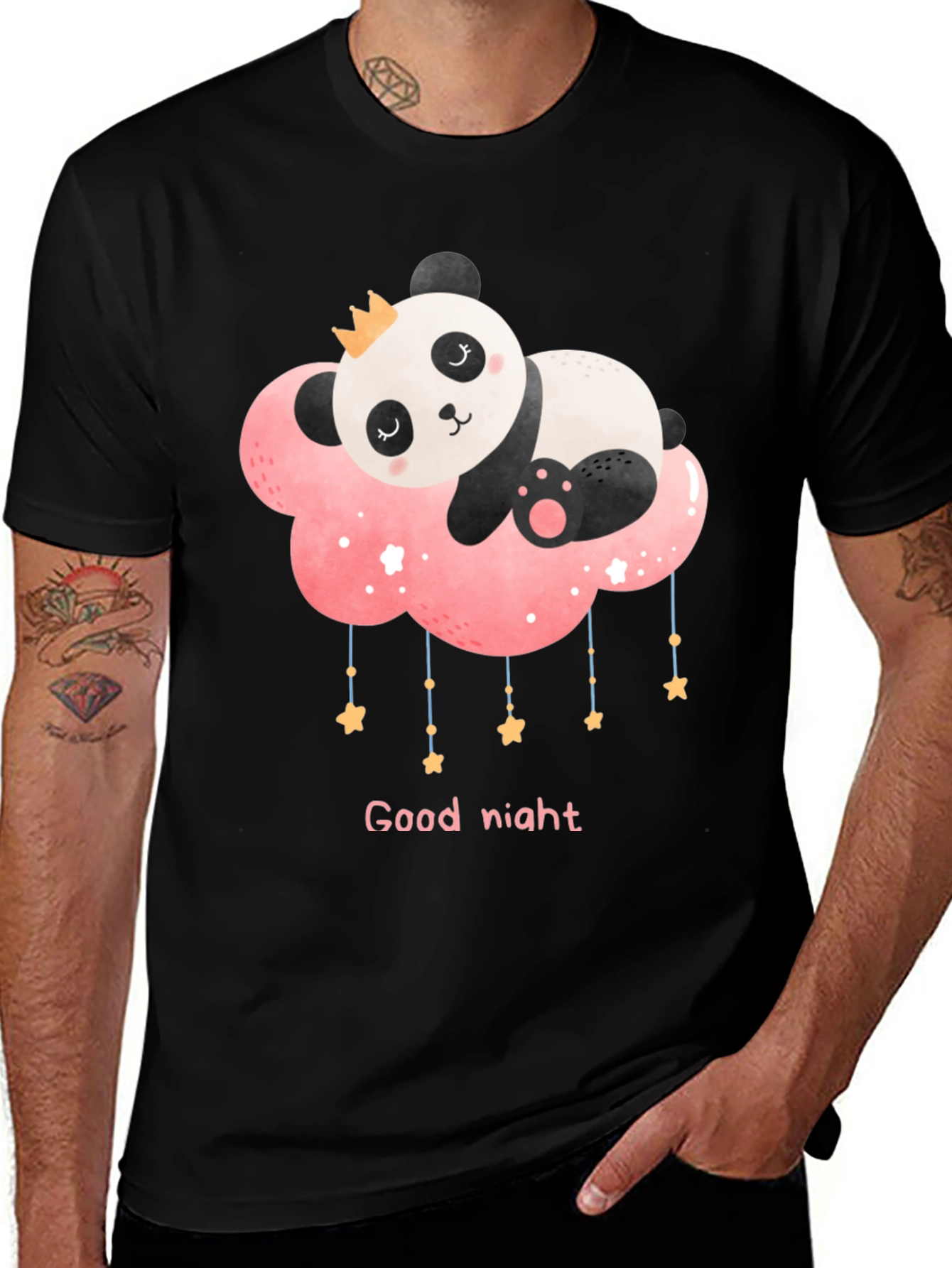 Variant 9 of Cute Panda Cloud Print Black T-Shirt
