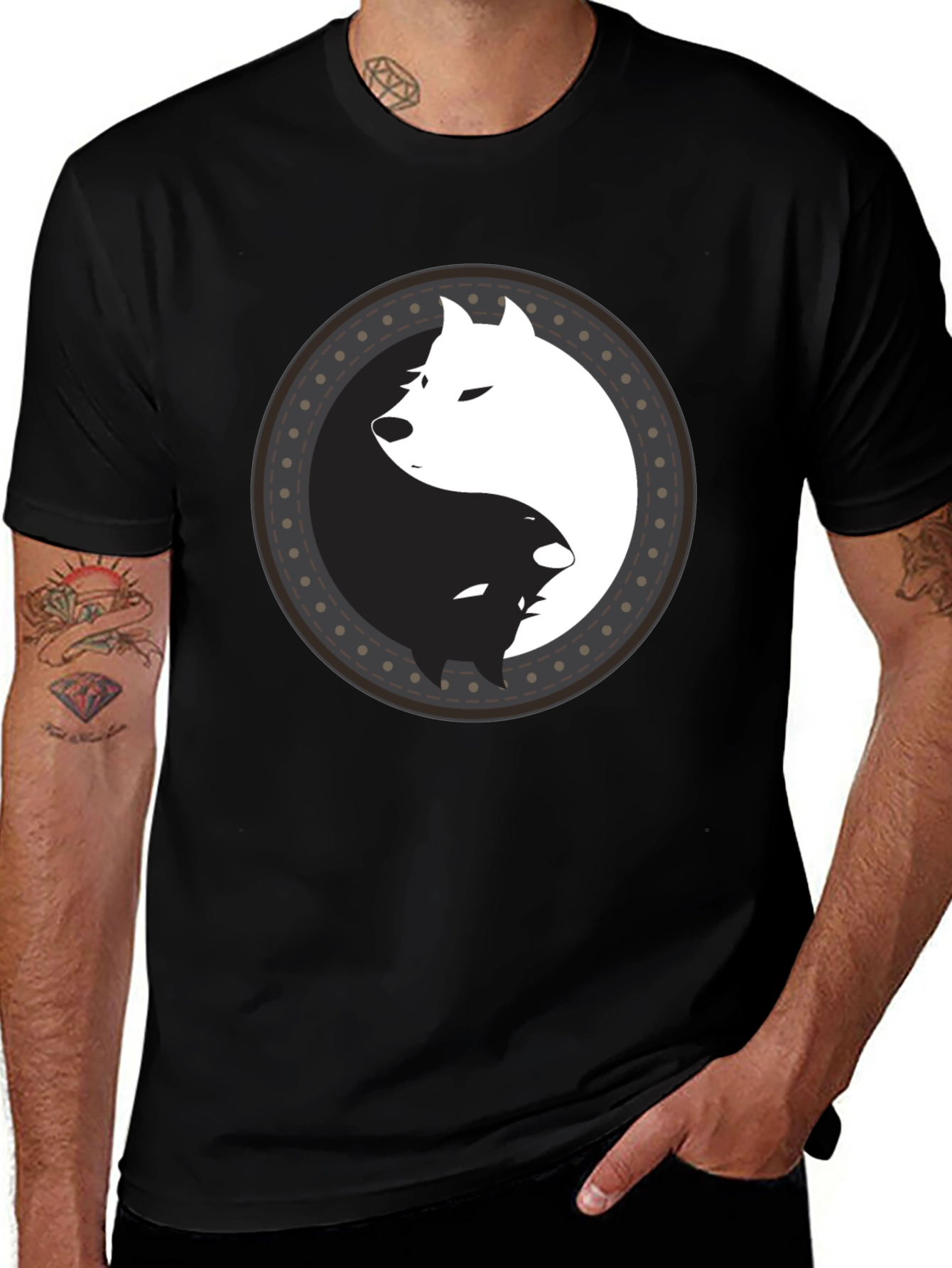 Variant 29 of Yin Yang Wolf Graphic Tee - Men's Black T-Shirt
