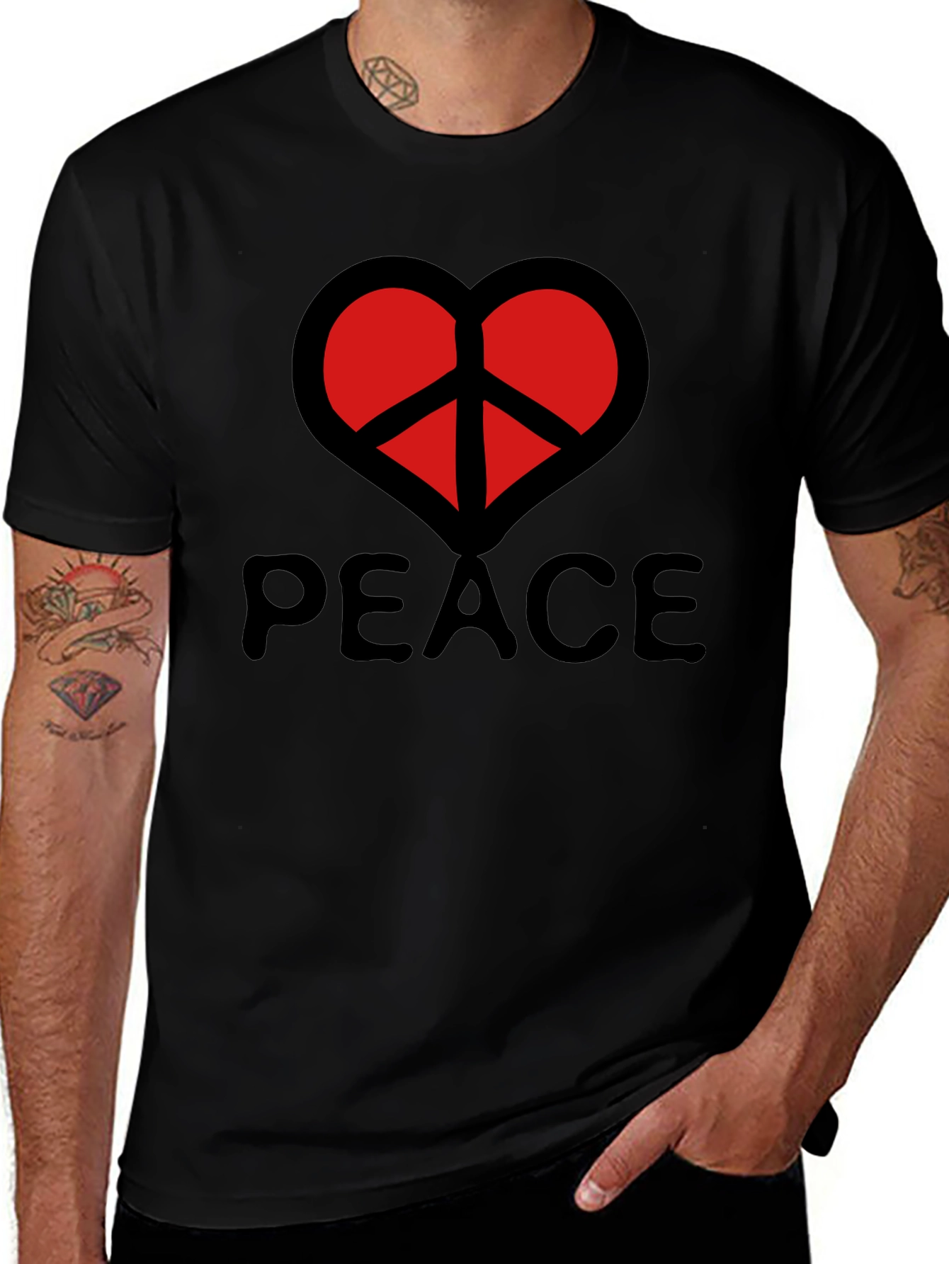 Variant 14 of Peace Sign Heart Graphic Tee - Black T-Shirt