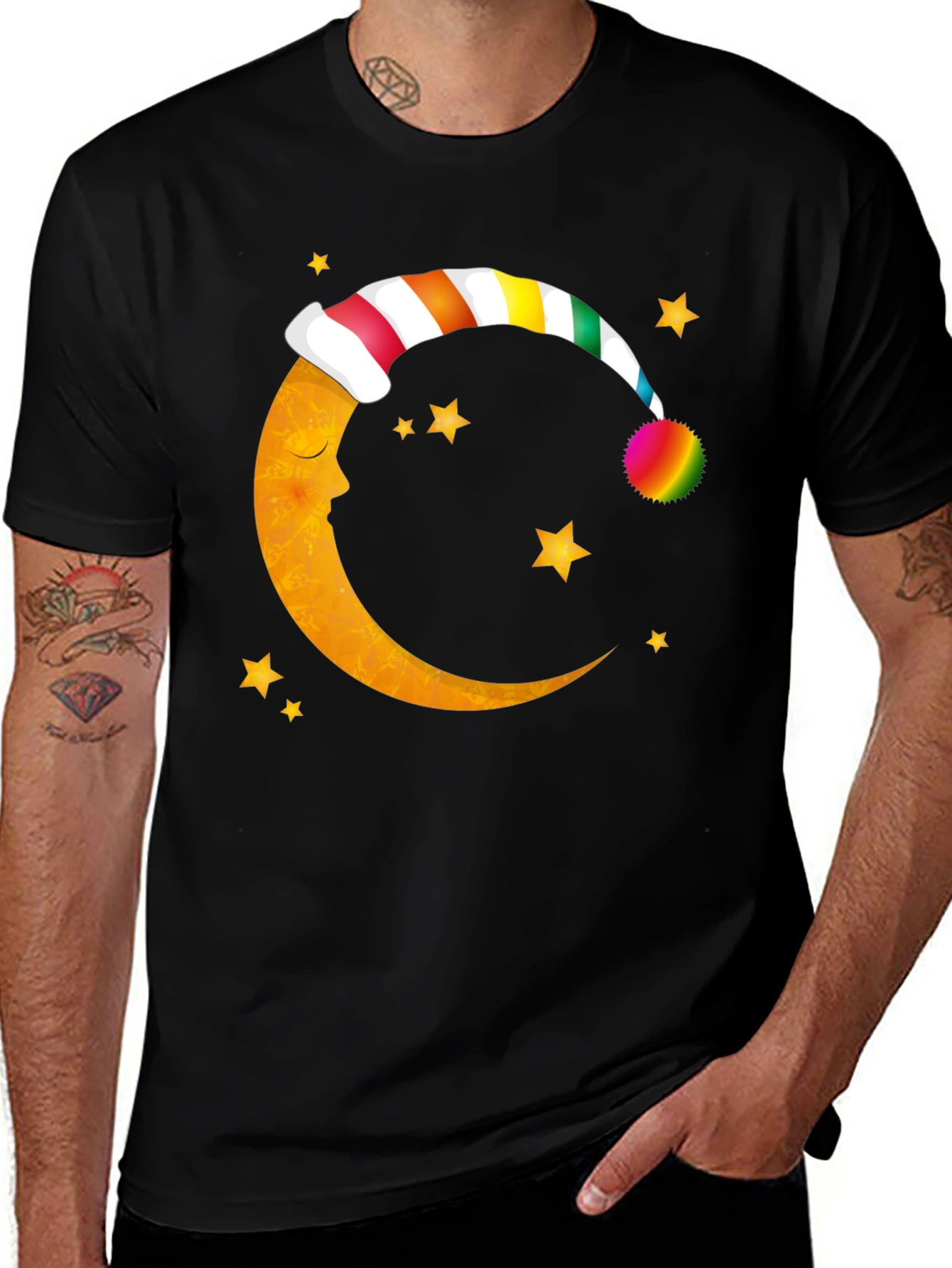 Variant 7 of Dreamy Moon Rainbow Sleep Hat Graphic Tee