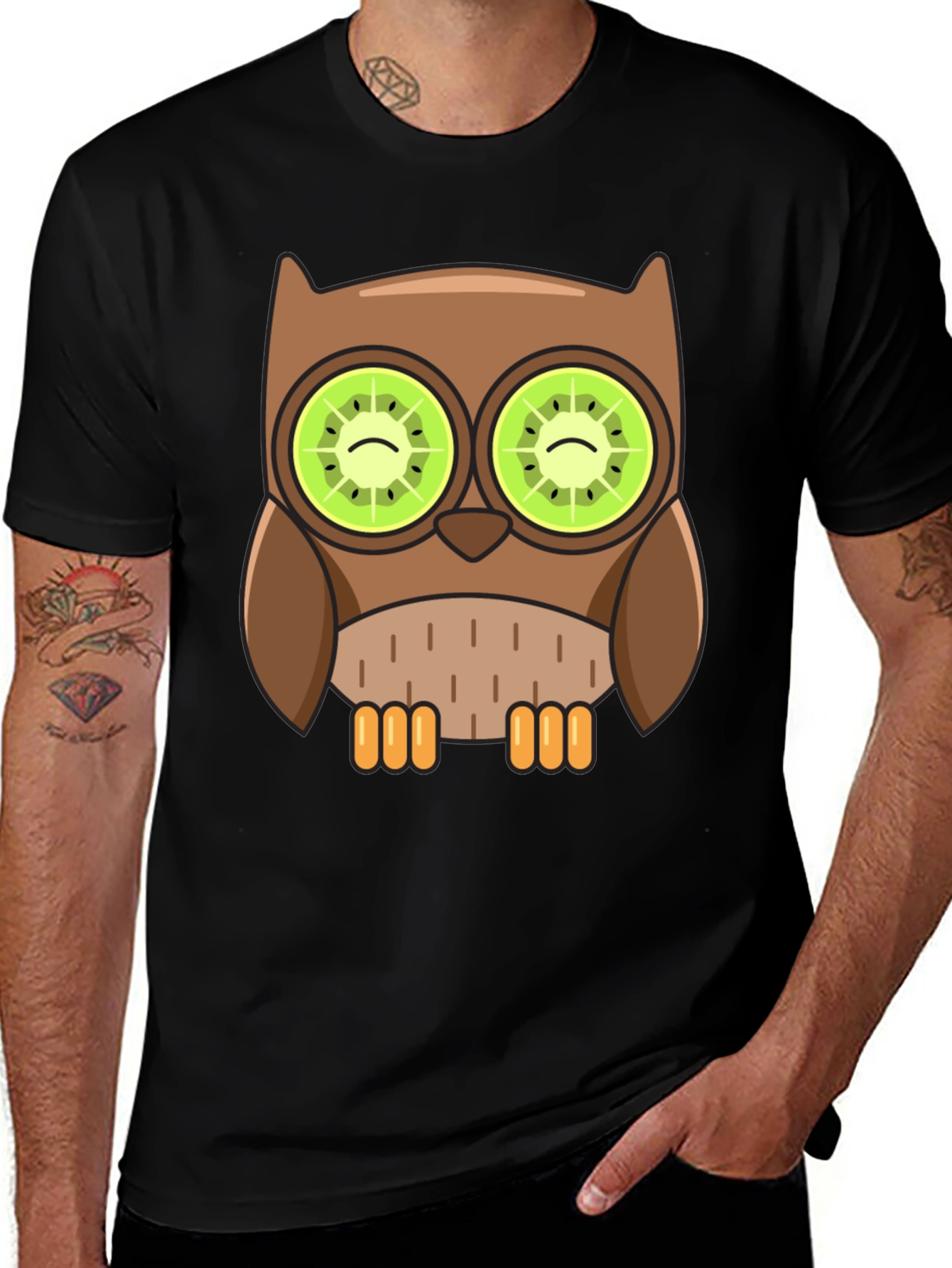 Variant 7 of Whimsical Owl T-Shirt with Kiwi Eyes Design