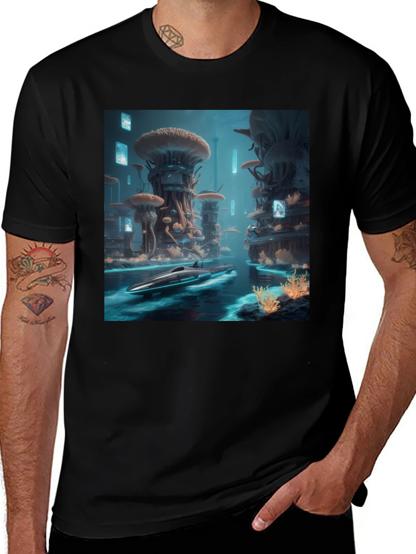 Variant 18 of Sci-Fi Cityscape Black T-Shirt