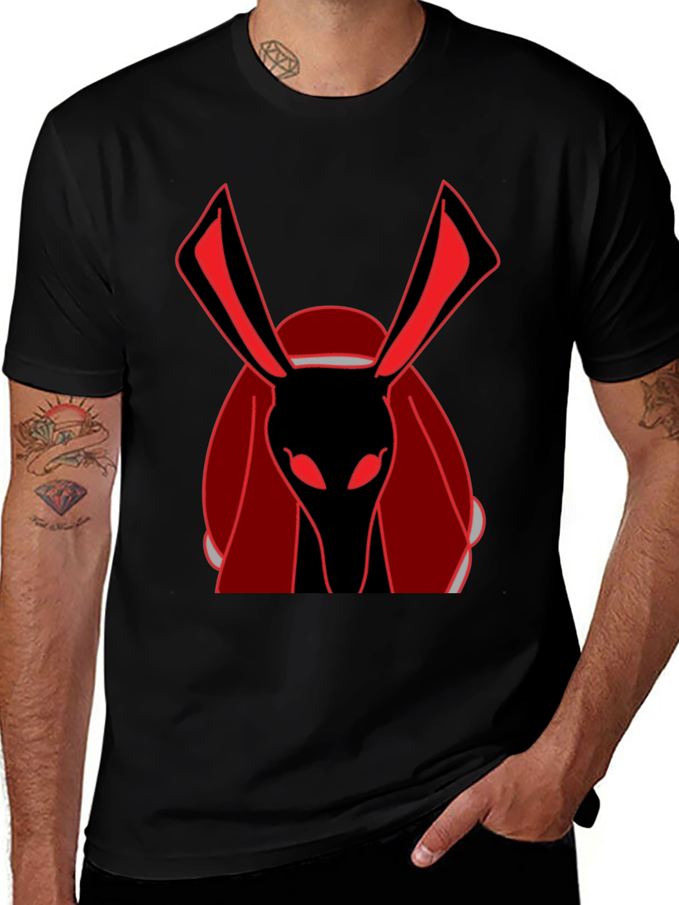 Red Rabbit Graphic Black T-Shirt