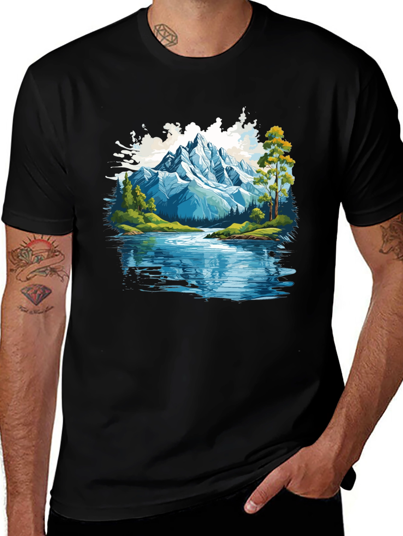 Variant 17 of Mountain Lake Graphic Tee - Nature Inspired Design