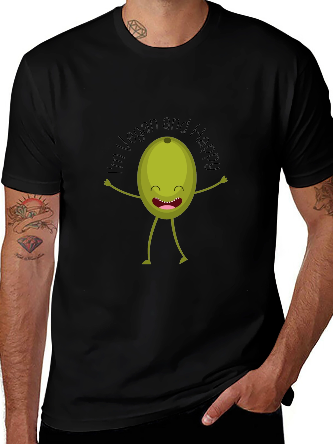Variant 5 of I'm Vegan and Happy T-Shirt - Olive Graphic Tee