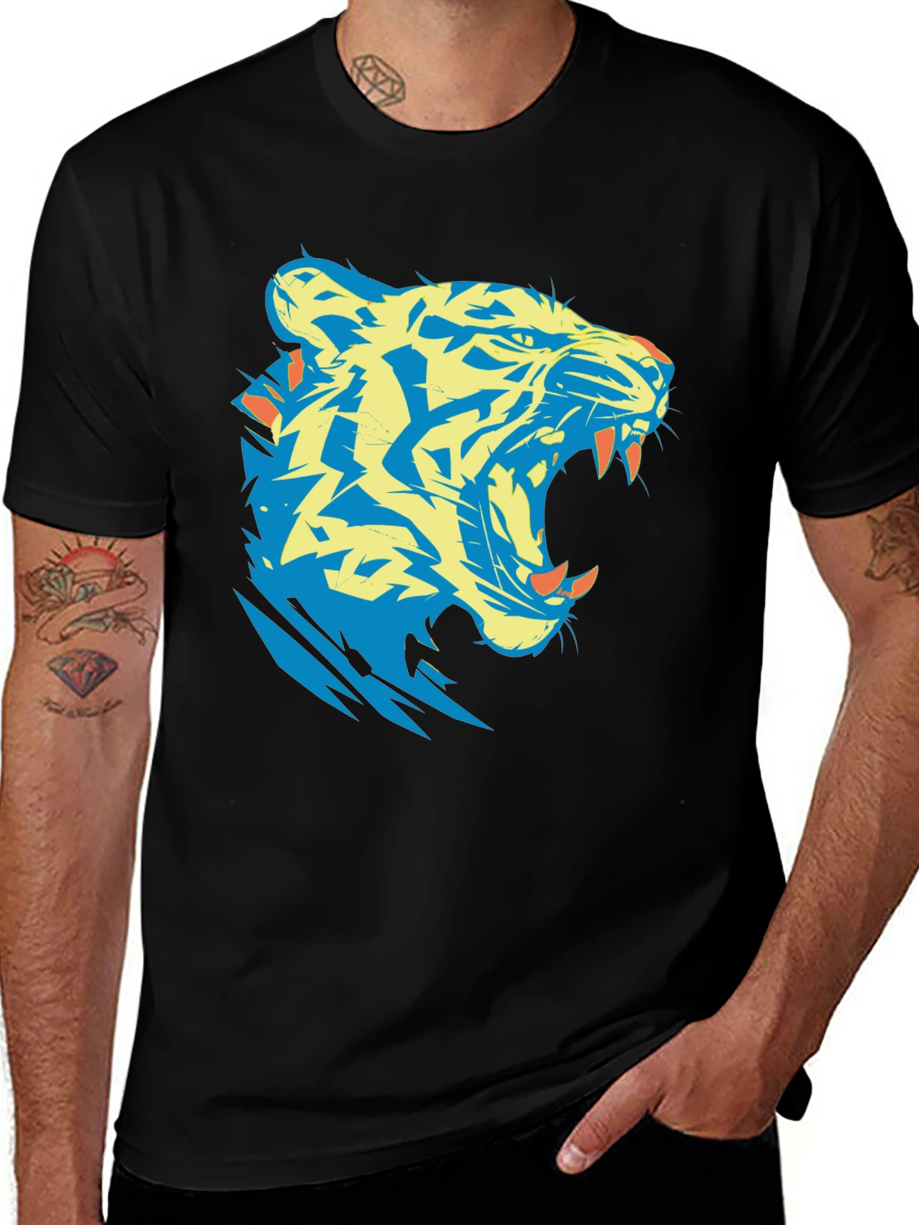 Variant 30 of Tiger Graphic Tee - Bold Black Cotton T-Shirt