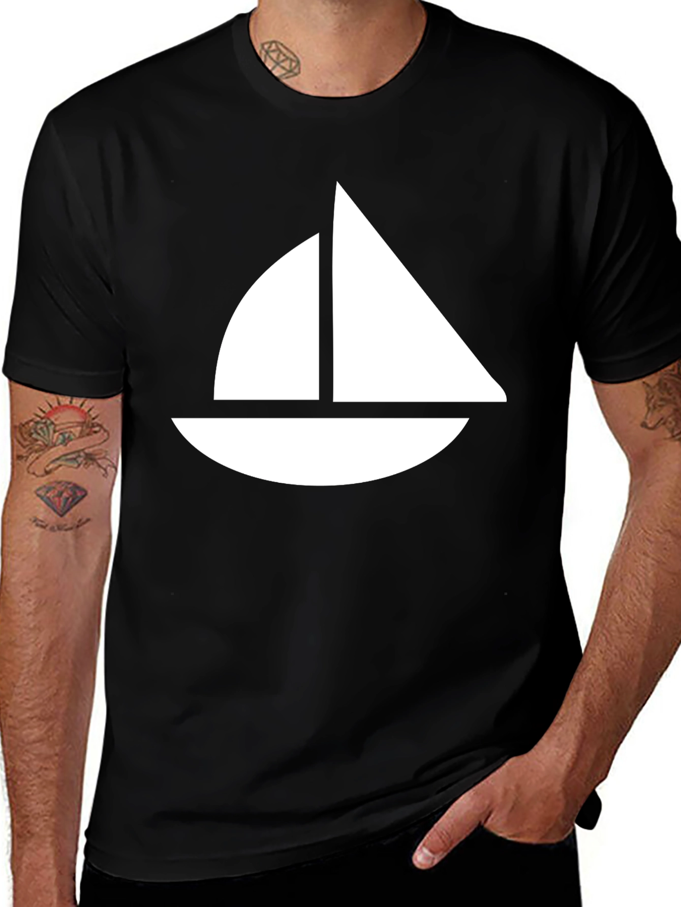 Variant 21 of Sailing Boat Graphic Tee - Black Cotton T-Shirt