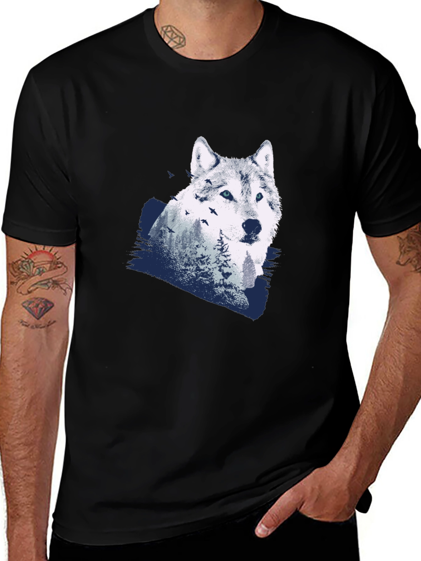 Black Wolf Graphic Print Black T-Shirt main image