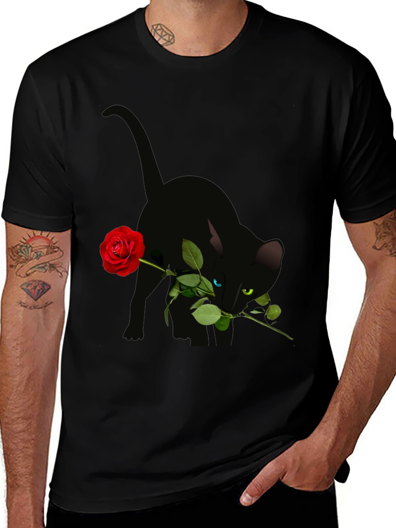 Variant 3 of Black Cat with Rose Graphic T-Shirt