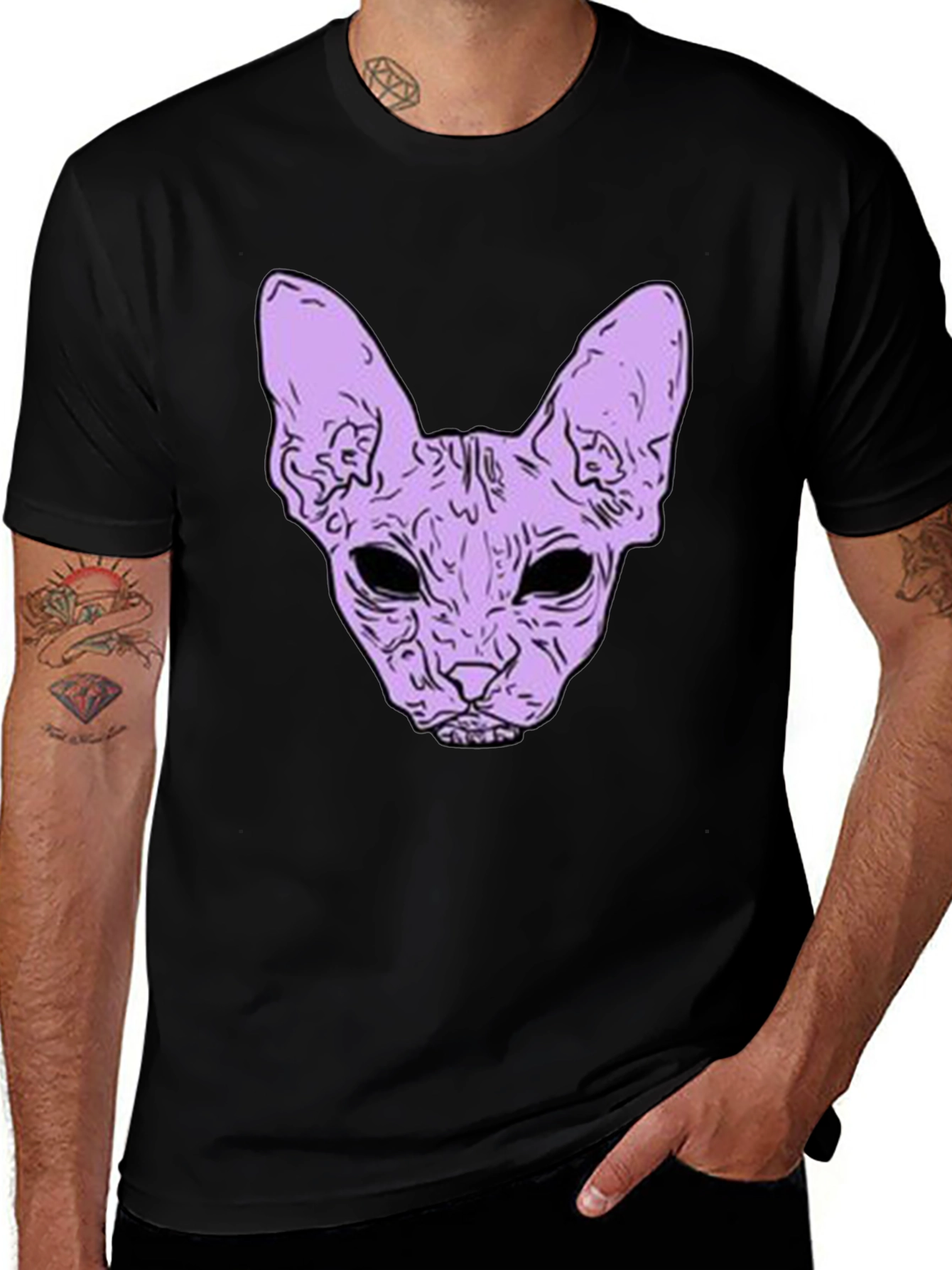 Sphynx Cat Graphic Tee - Black Cotton Shirt