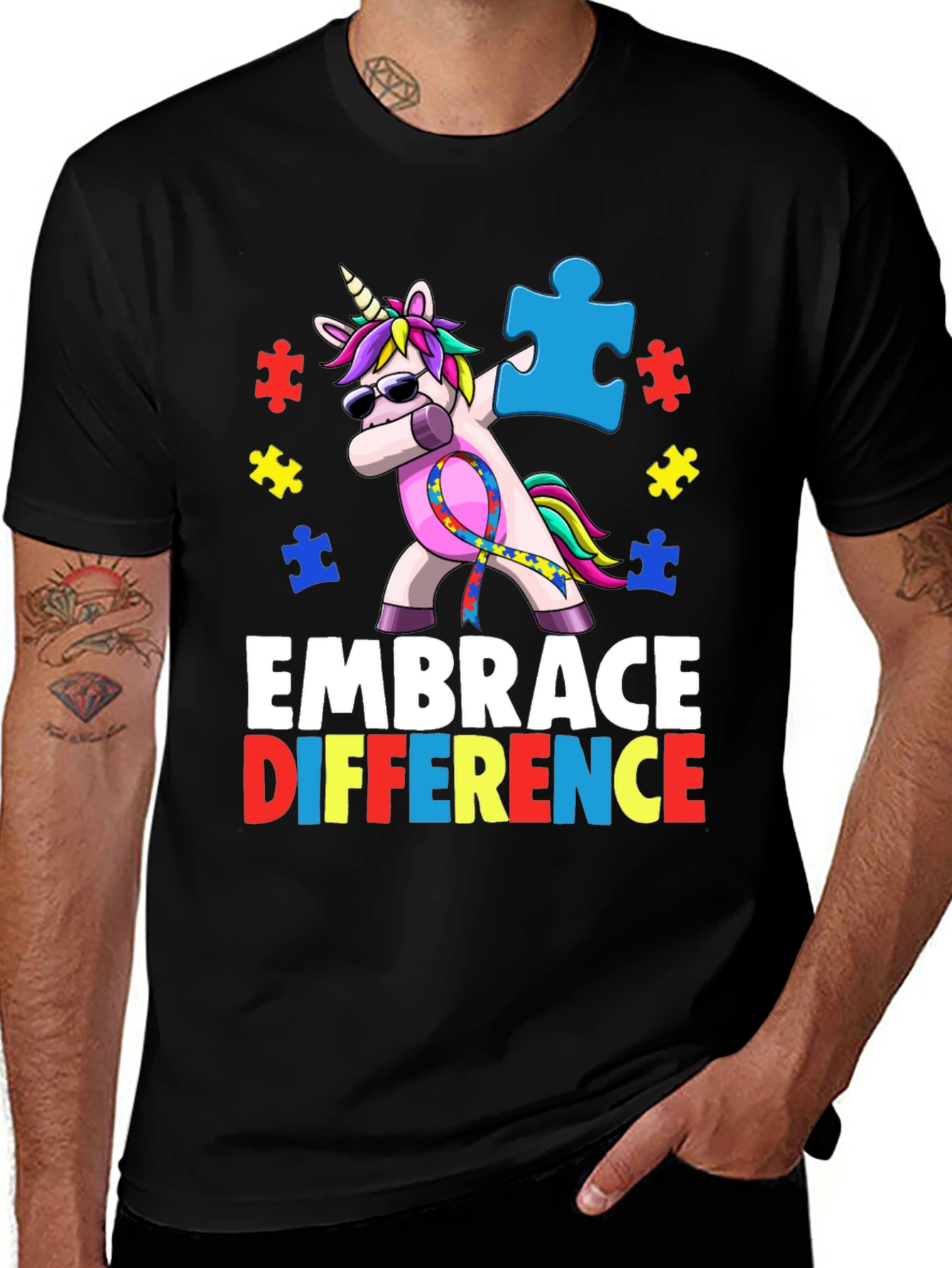 Embrace Difference Autism Awareness Unicorn Dabbing T-Shirt