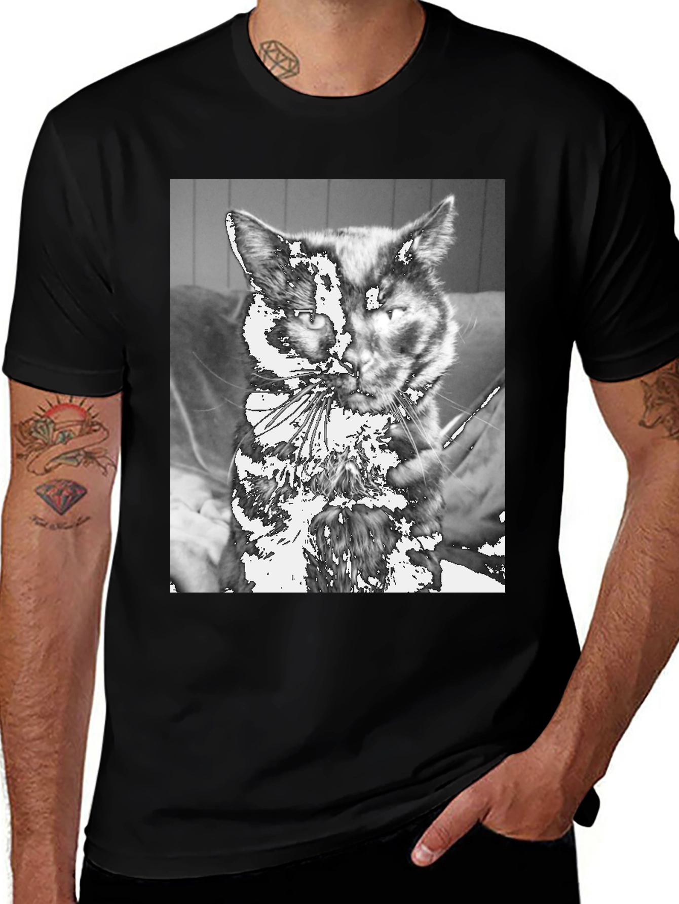 Variant 23 of Unique Cat Graphic Tee - Black Cotton Casual T-Shirt
