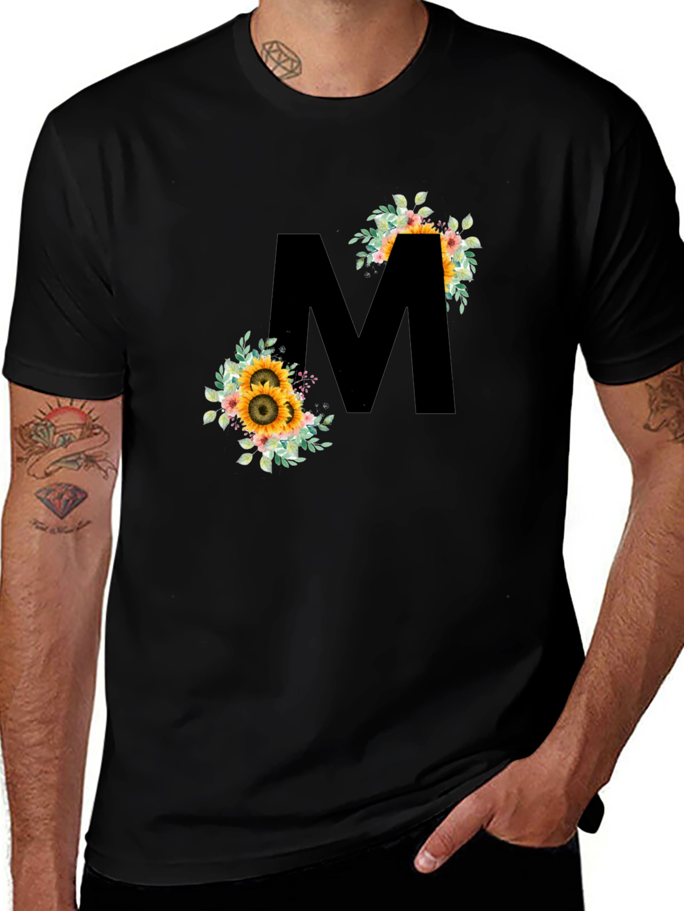 Variant 28 of Floral Letter "M" Graphic Tee - Stylish Unisex T-Shirt