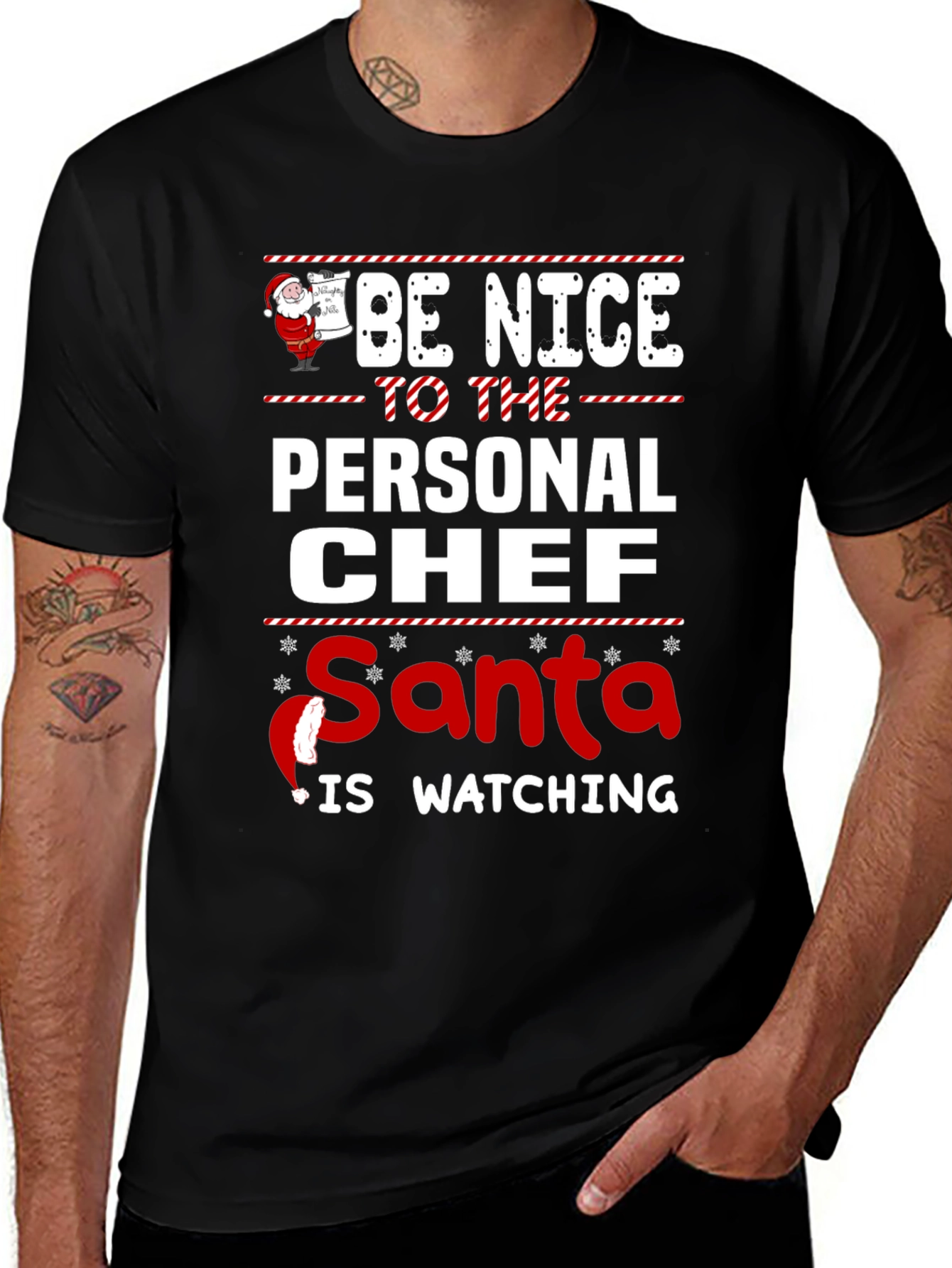 Funny Personal Chef Santa Watching Christmas T-Shirt