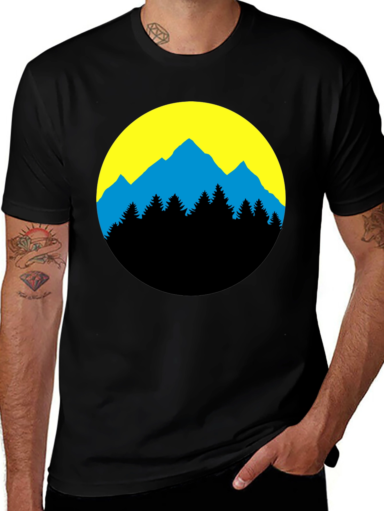 Mountainscape Graphic Tee - Nature Lover's Black T-Shirt