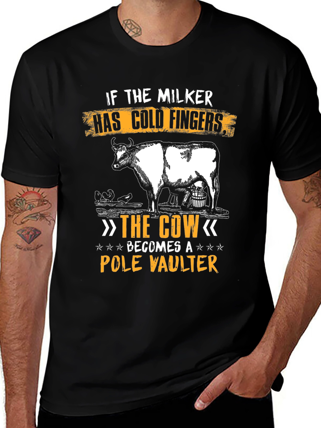Variant 28 of Funny Milker & Cow T-Shirt - Cold Fingers Pole Vault