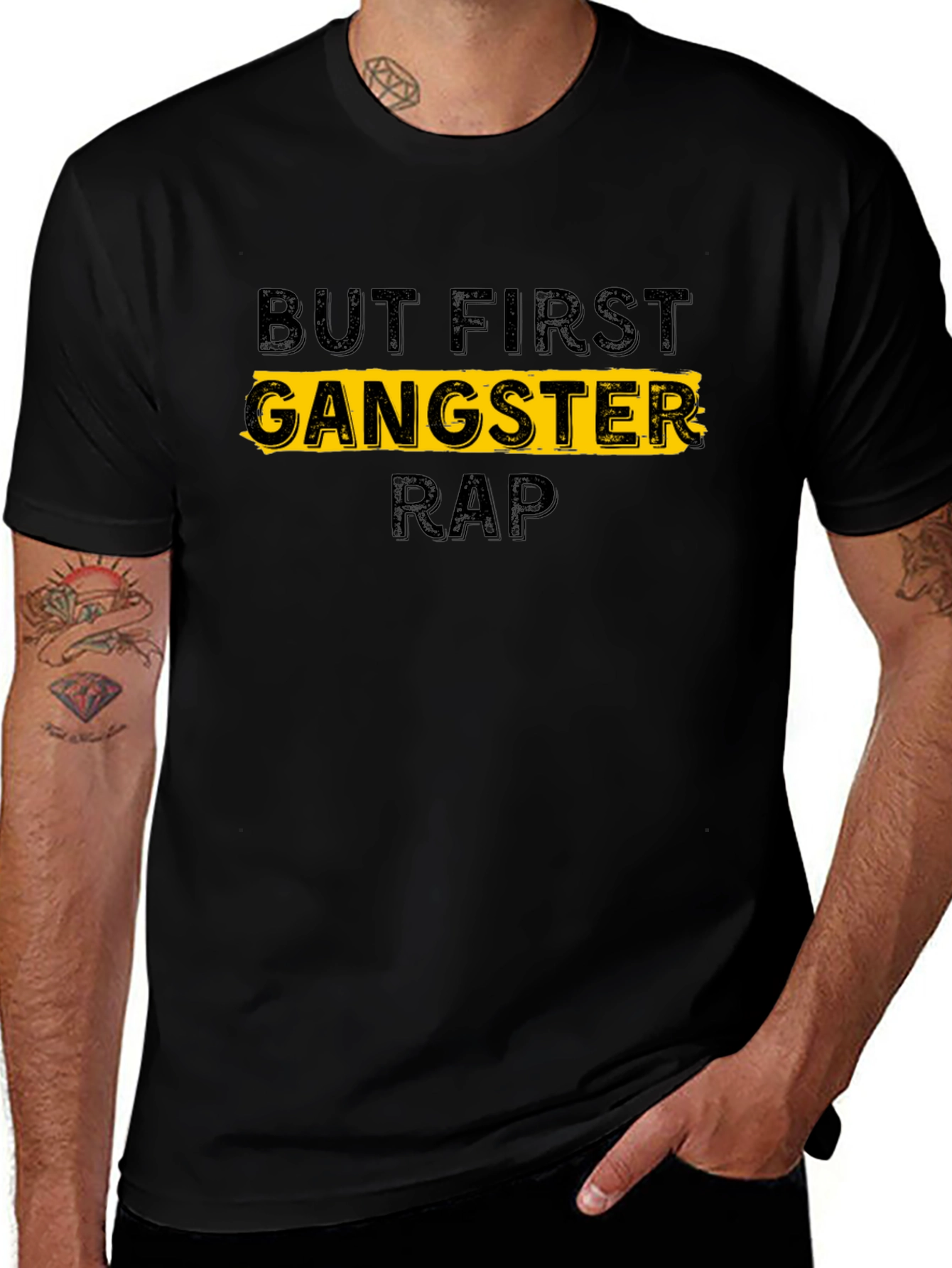 Variant 15 of But First Gangster Rap T-Shirt - Black