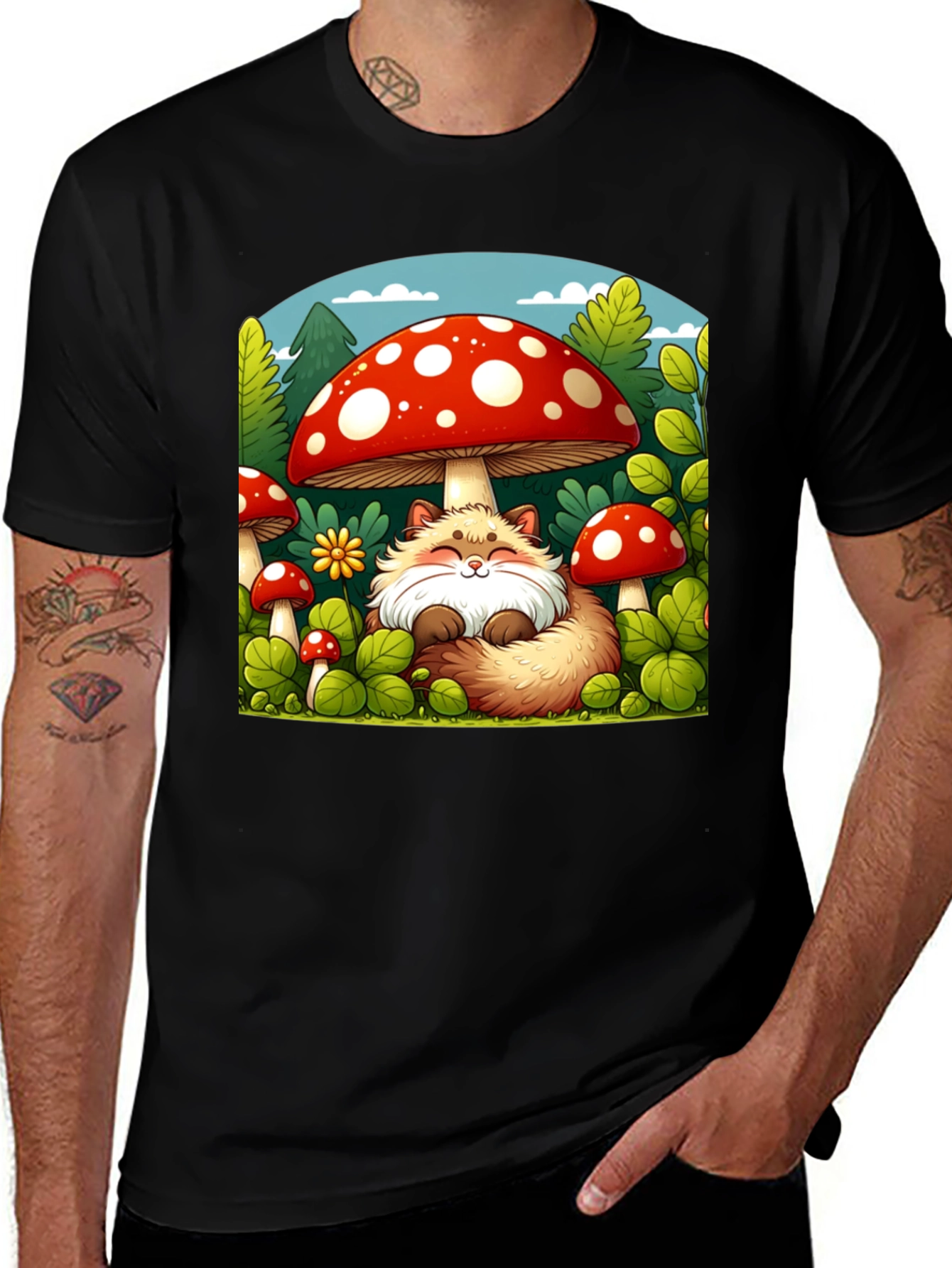Variant 16 of Whimsical Fox & Mushroom Graphic T-Shirt