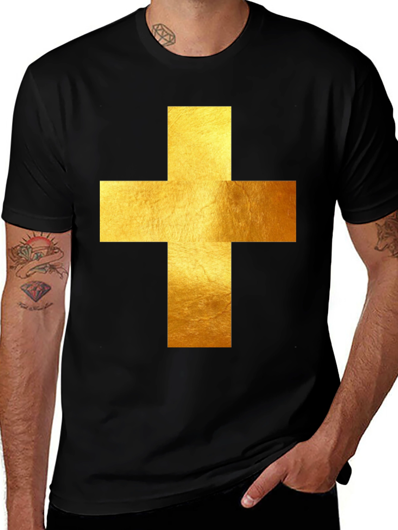 Variant 9 of Bold Gold Cross Graphic Black T-Shirt