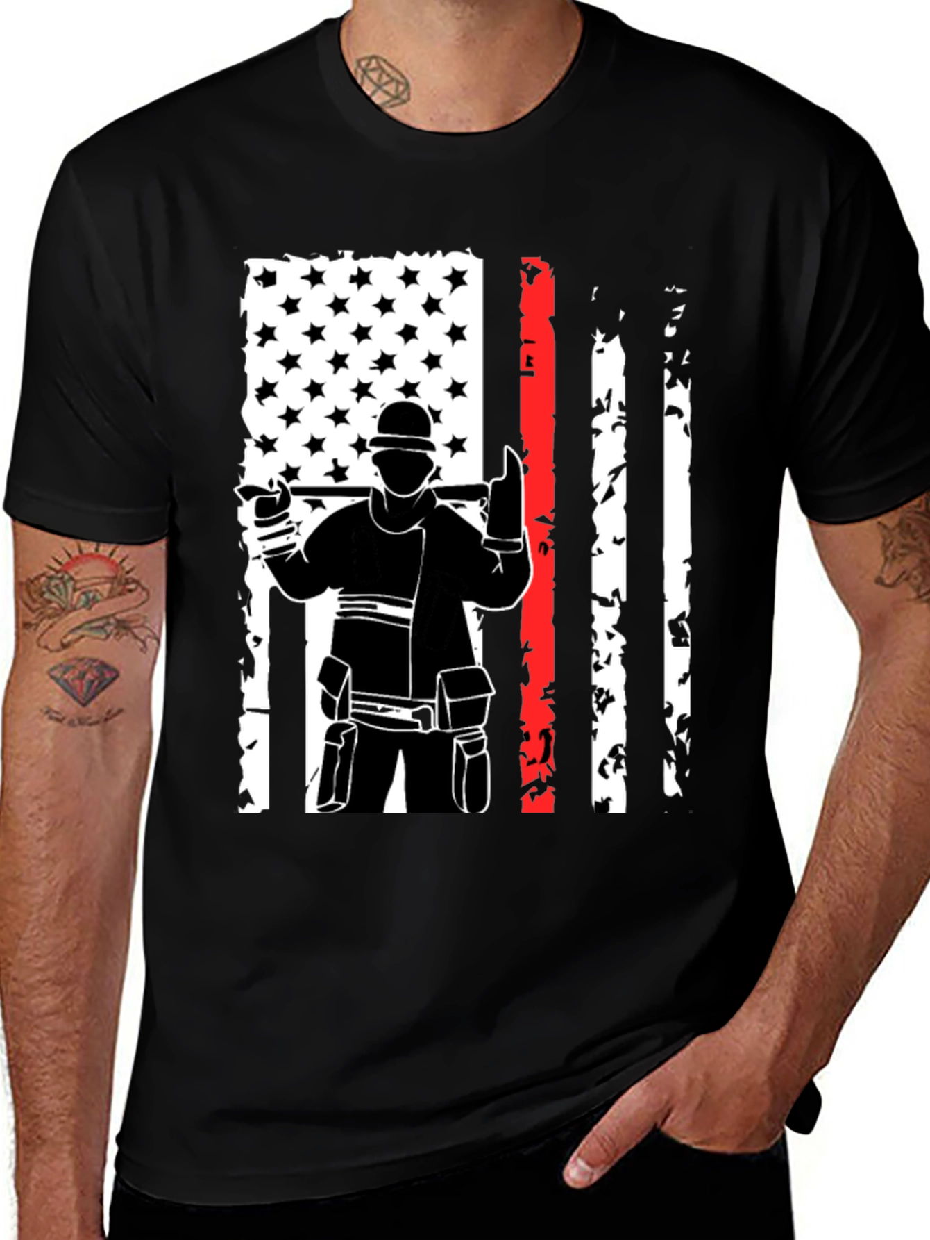 Variant 20 of Firefighter USA Flag Graphic Tee - Black
