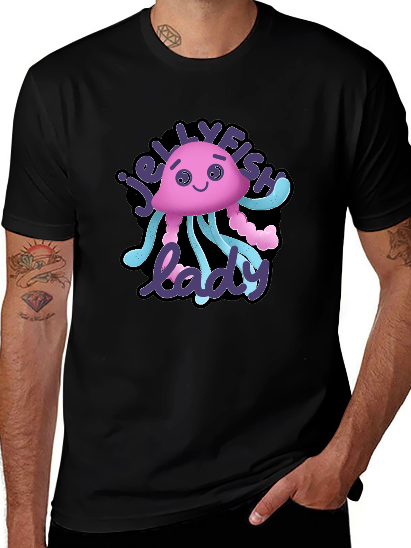 Variant 25 of Jellyfish Lady Graphic Tee - Black Cotton T-Shirt