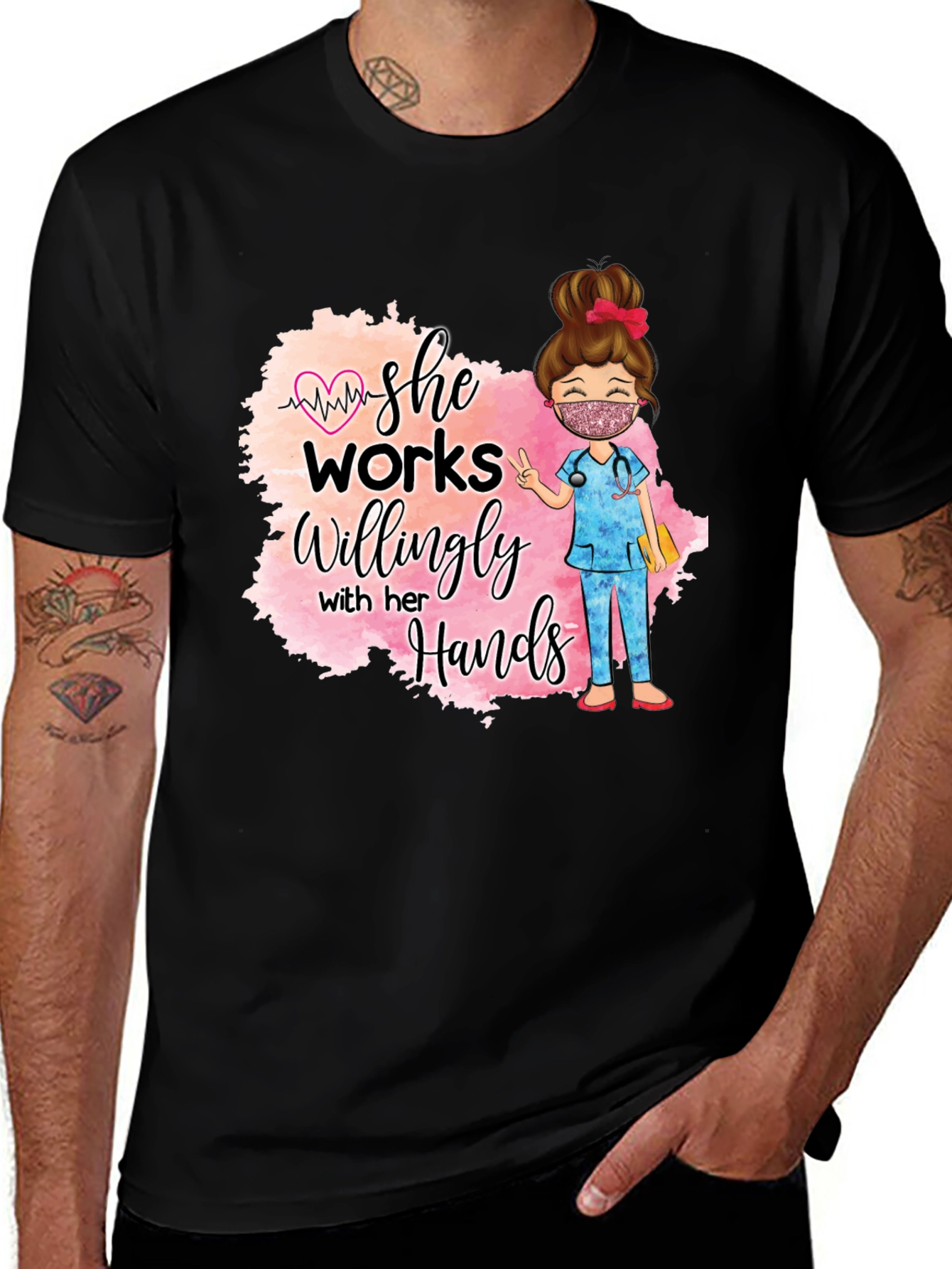 Variant 24 of She Works Willingly Nurse T-Shirt
