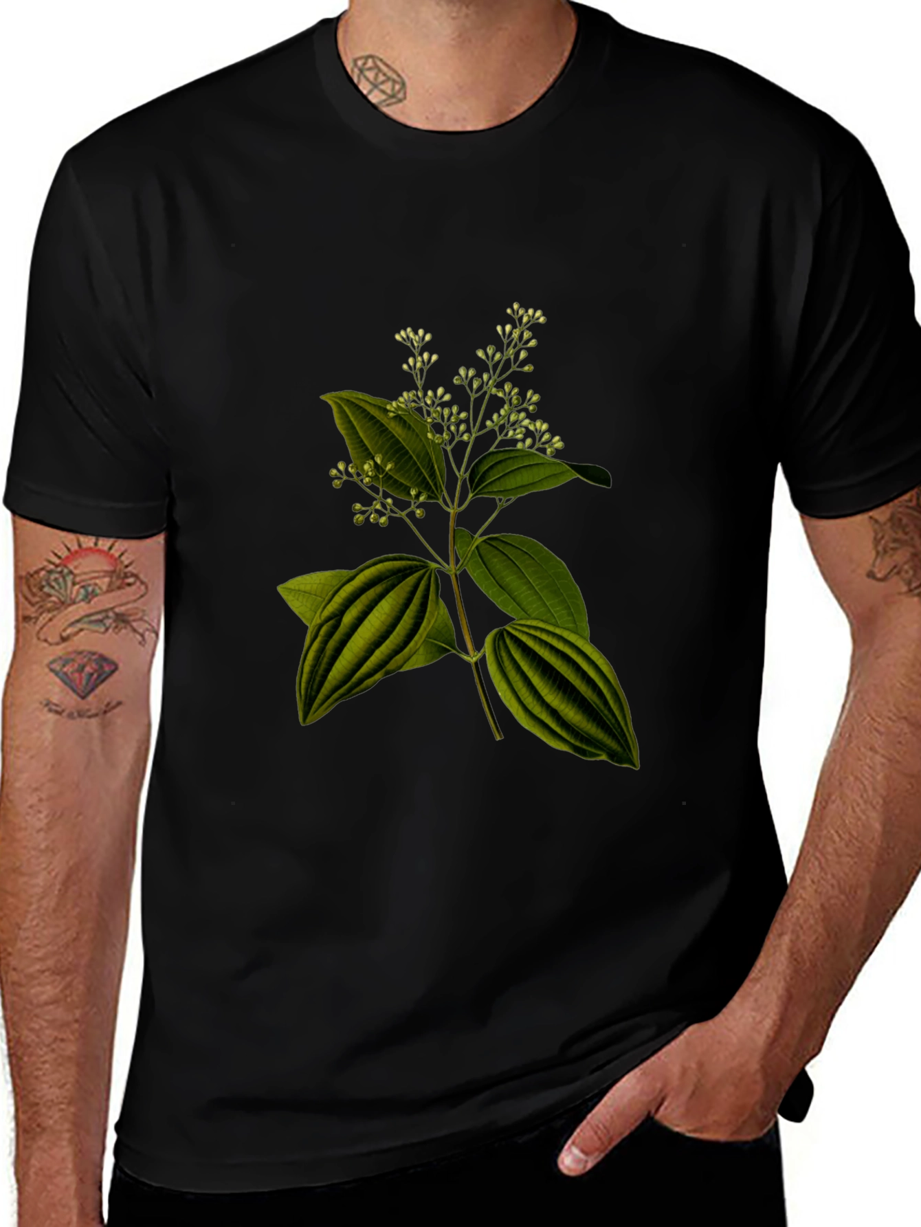 Variant 17 of Botanical Print Black T-Shirt