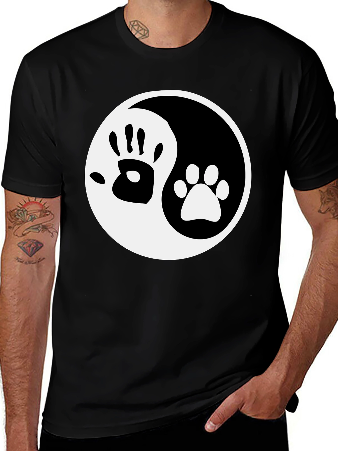 Yin Yang Hand Paw Print T-Shirt
