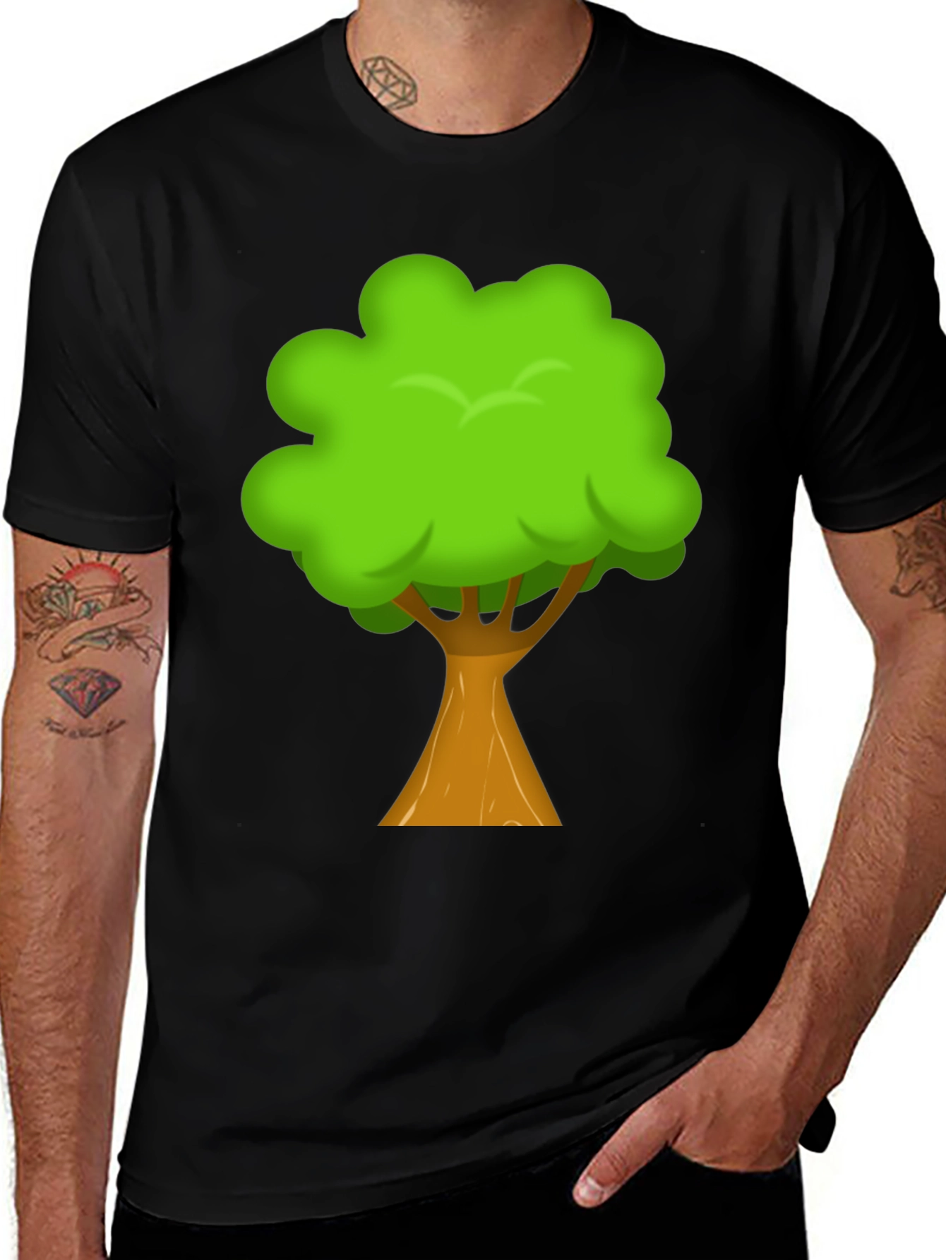 Variant 28 of Cartoon Tree Graphic Print Black T-Shirt