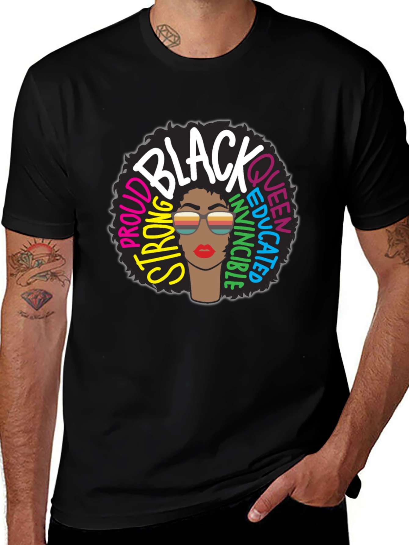 Black Queen Graphic T-Shirt - Proud, Strong, Educated, Invincible