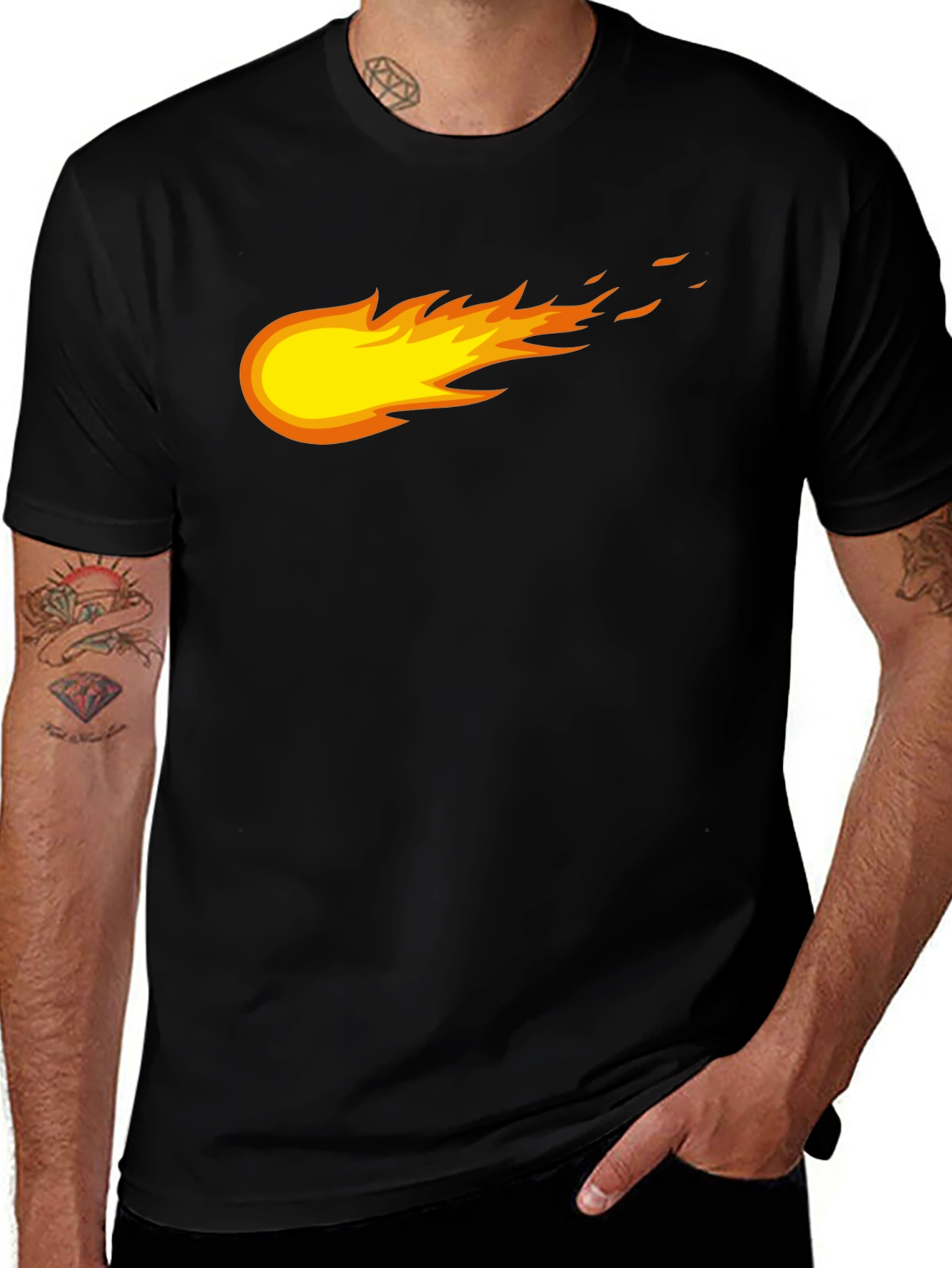 Variant 11 of Fiery Comet Graphic Tee - Black Cotton T-Shirt