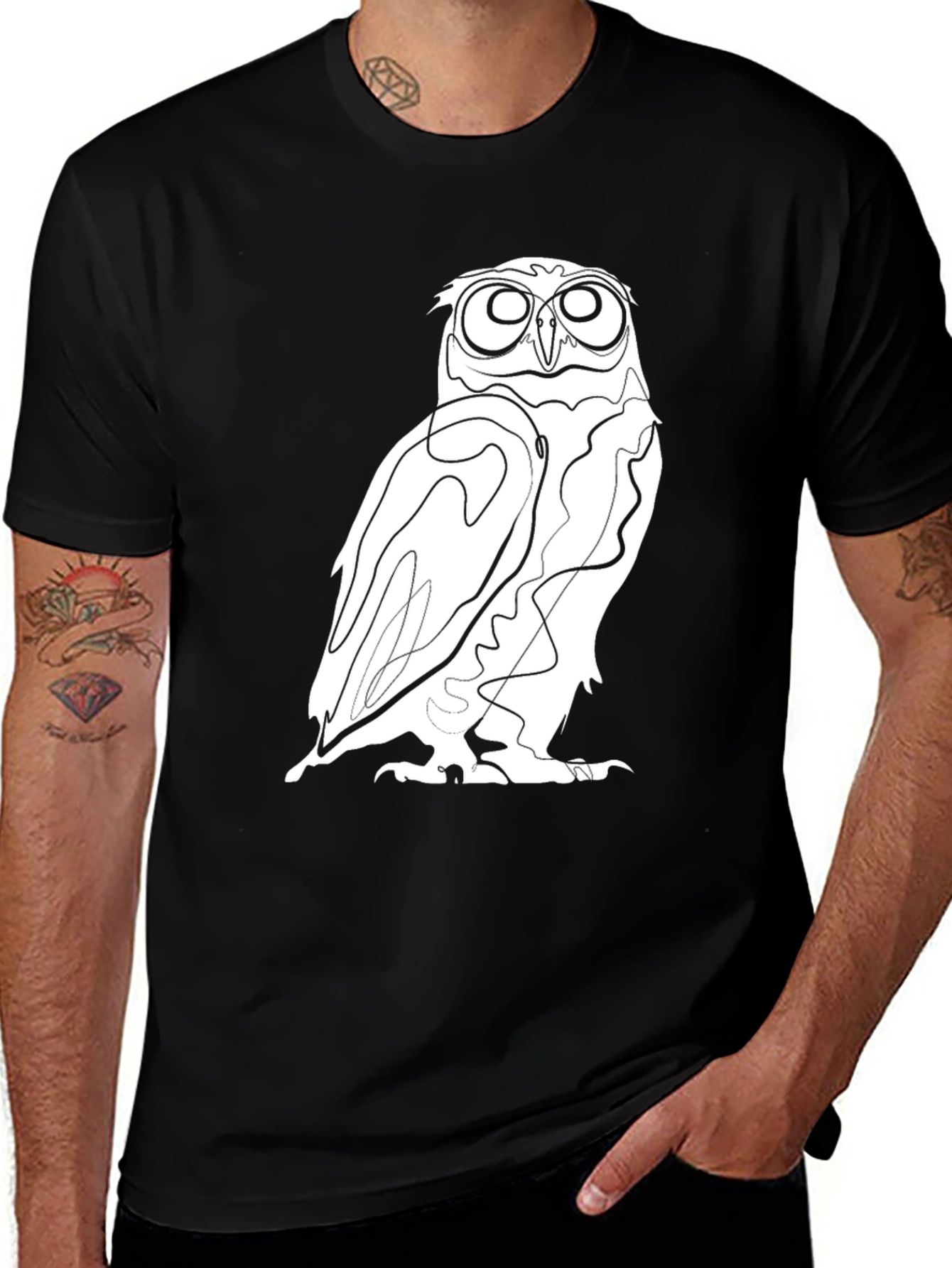 Variant 22 of Owl Graphic Tee - Black Cotton Blend Comfort