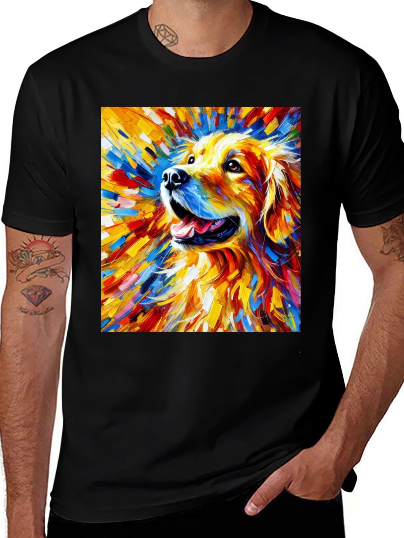 Variant 9 of Golden Retriever Art Print Black T-Shirt