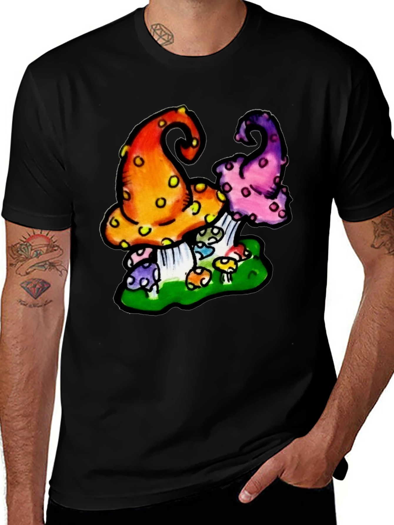 Variant 28 of Funky Mushroom Graphic Tee - Black