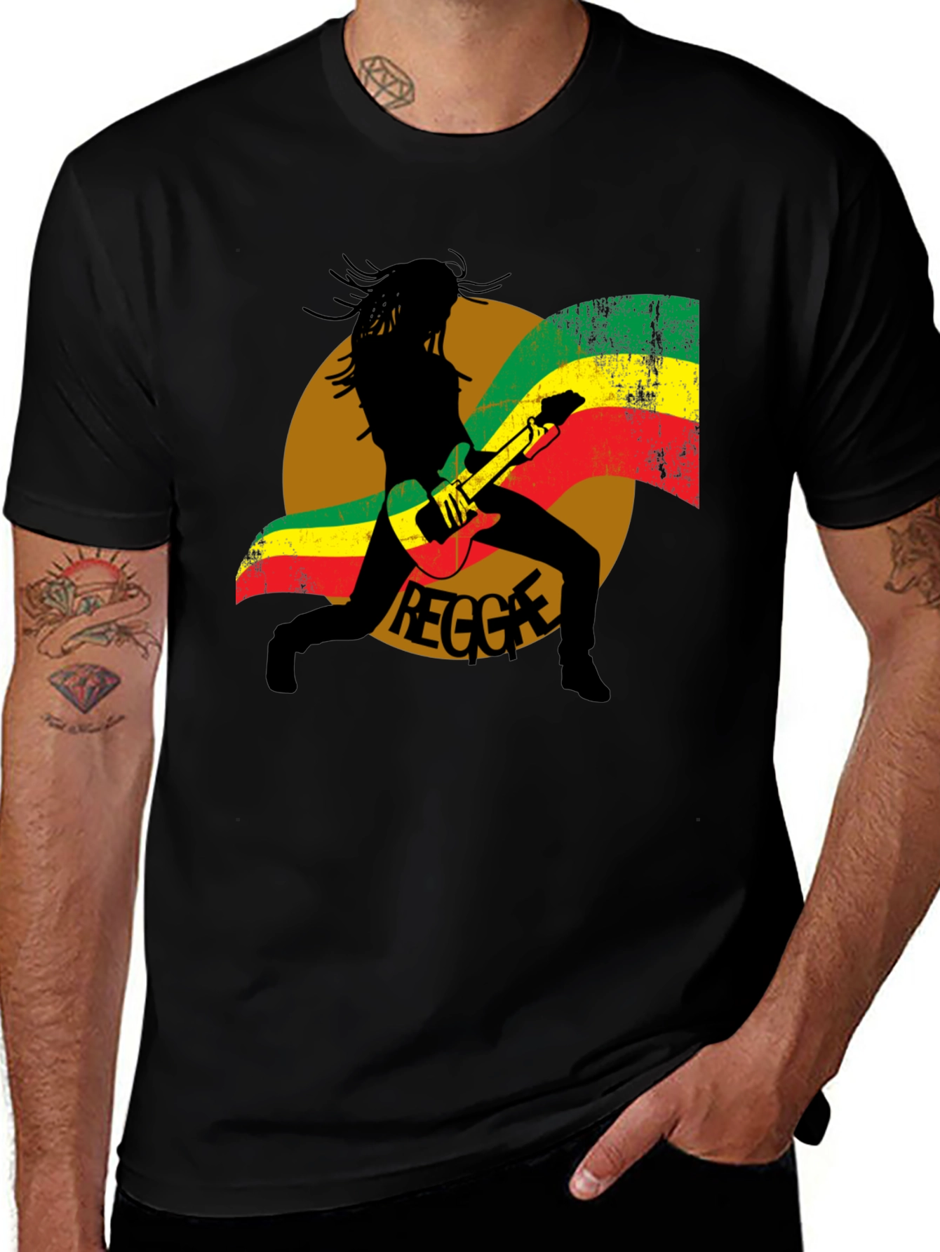 Variant 10 of Reggae Guitar Player Graphic Tee - Black