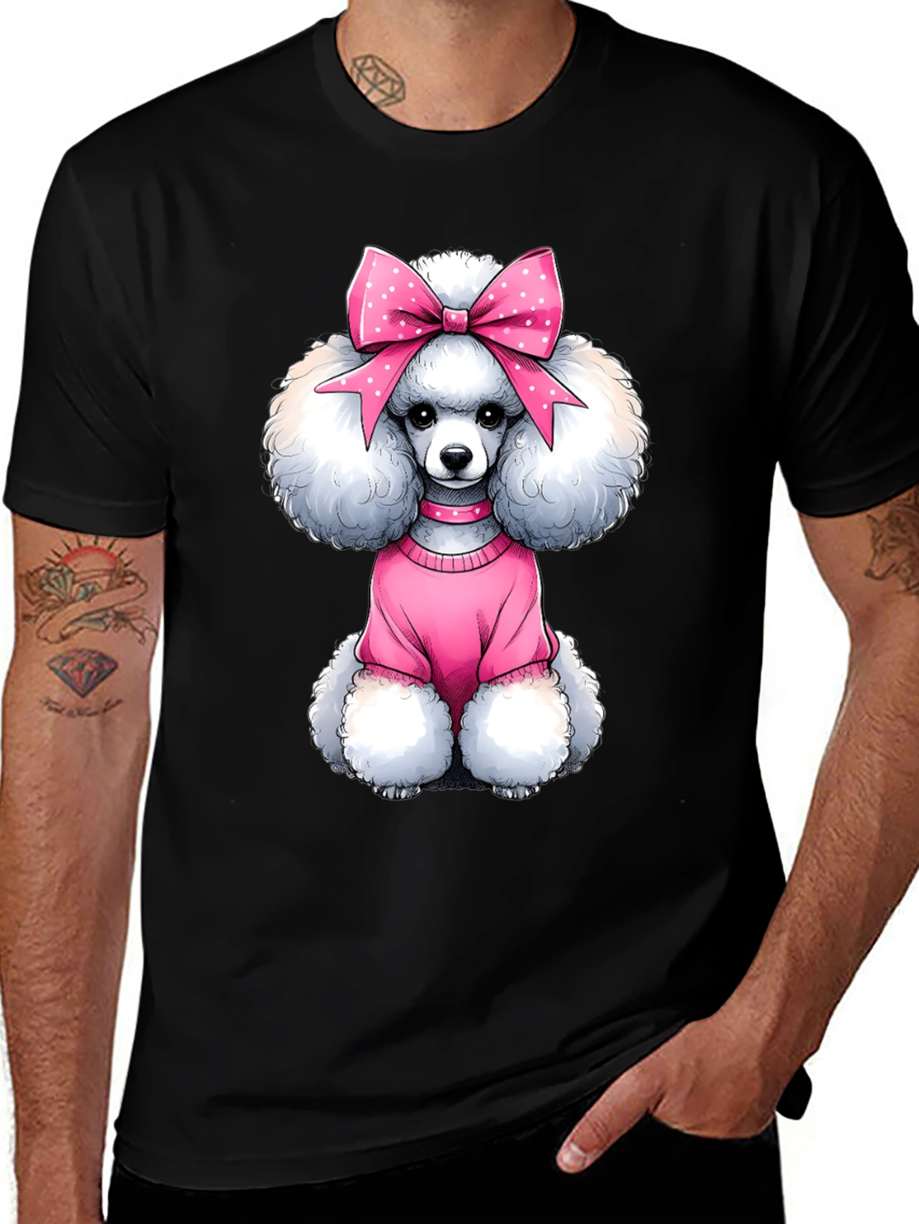 Variant 11 of Cute Poodle Dog Wearing Bow Graphic T-Shirt