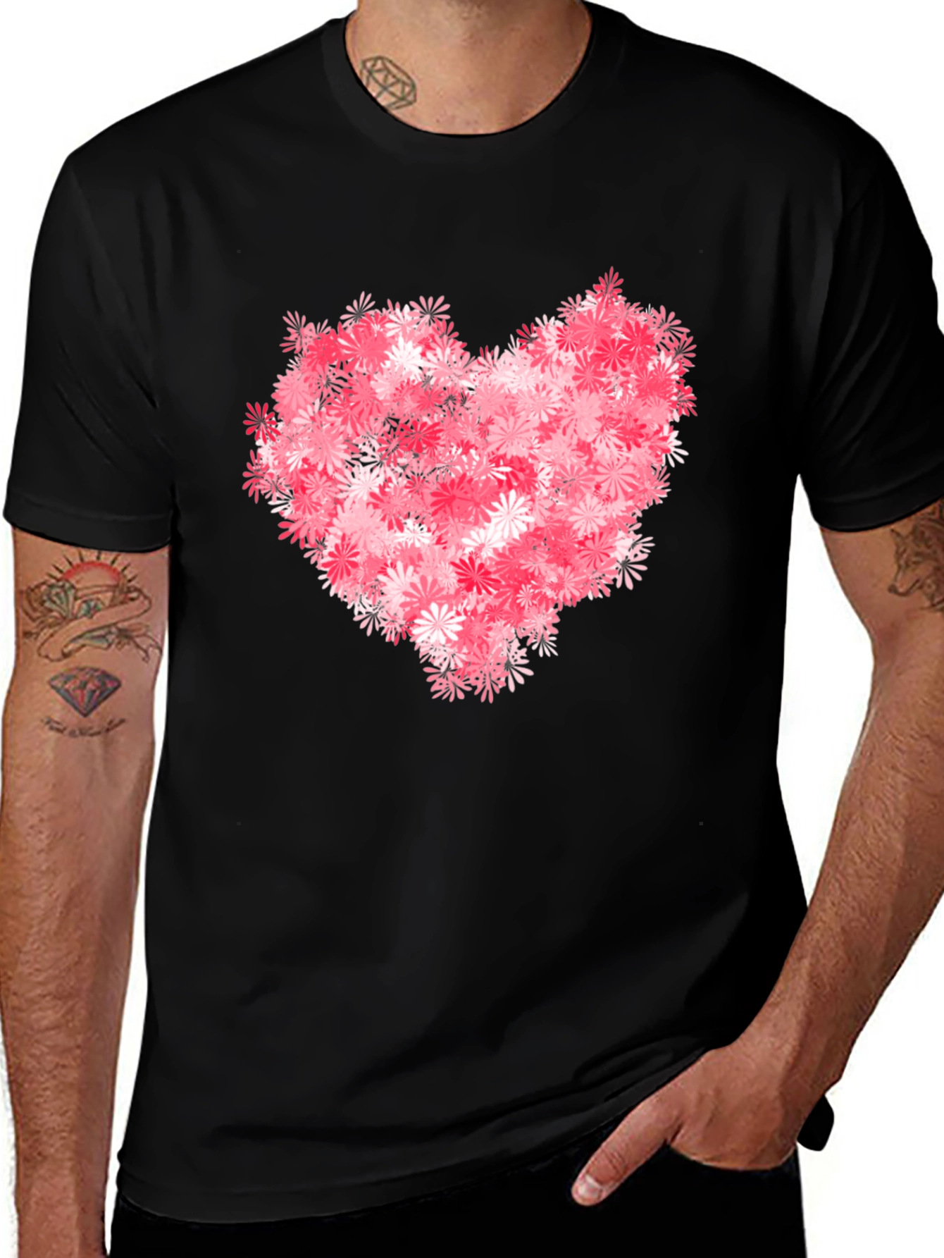 Variant 14 of Floral Heart Graphic Black T-Shirt