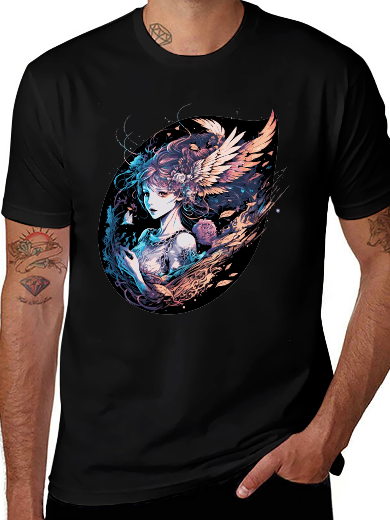 Variant 27 of Winged Anime Girl Black T-Shirt